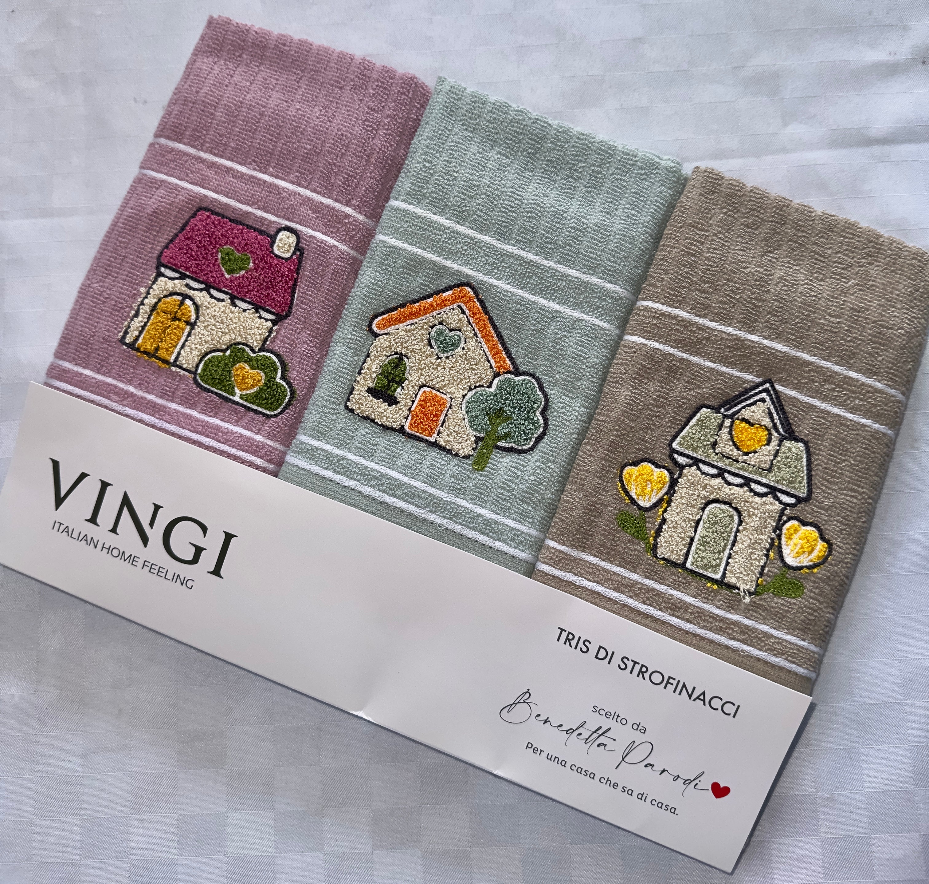 SET 3 PEZZI STROFINACCI CUCINA IN SPUGNA VINGI CON RICAMO