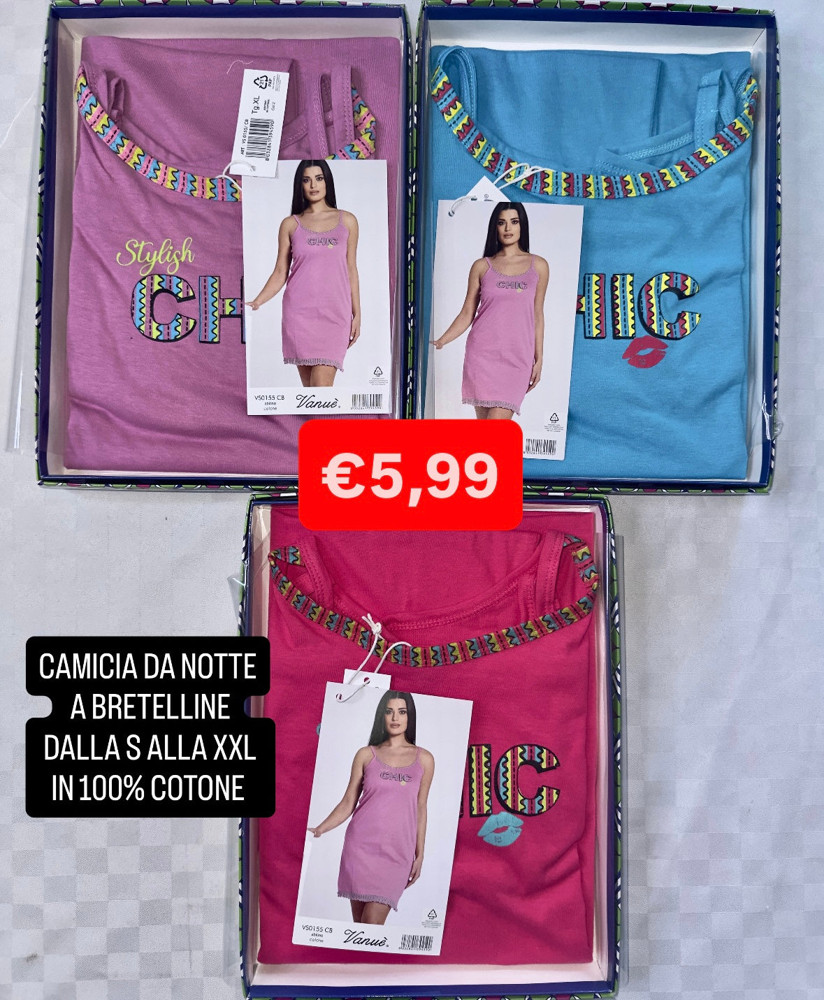 CAMICIA DA NOTTE A BRETELLINA IN 100% COTONE