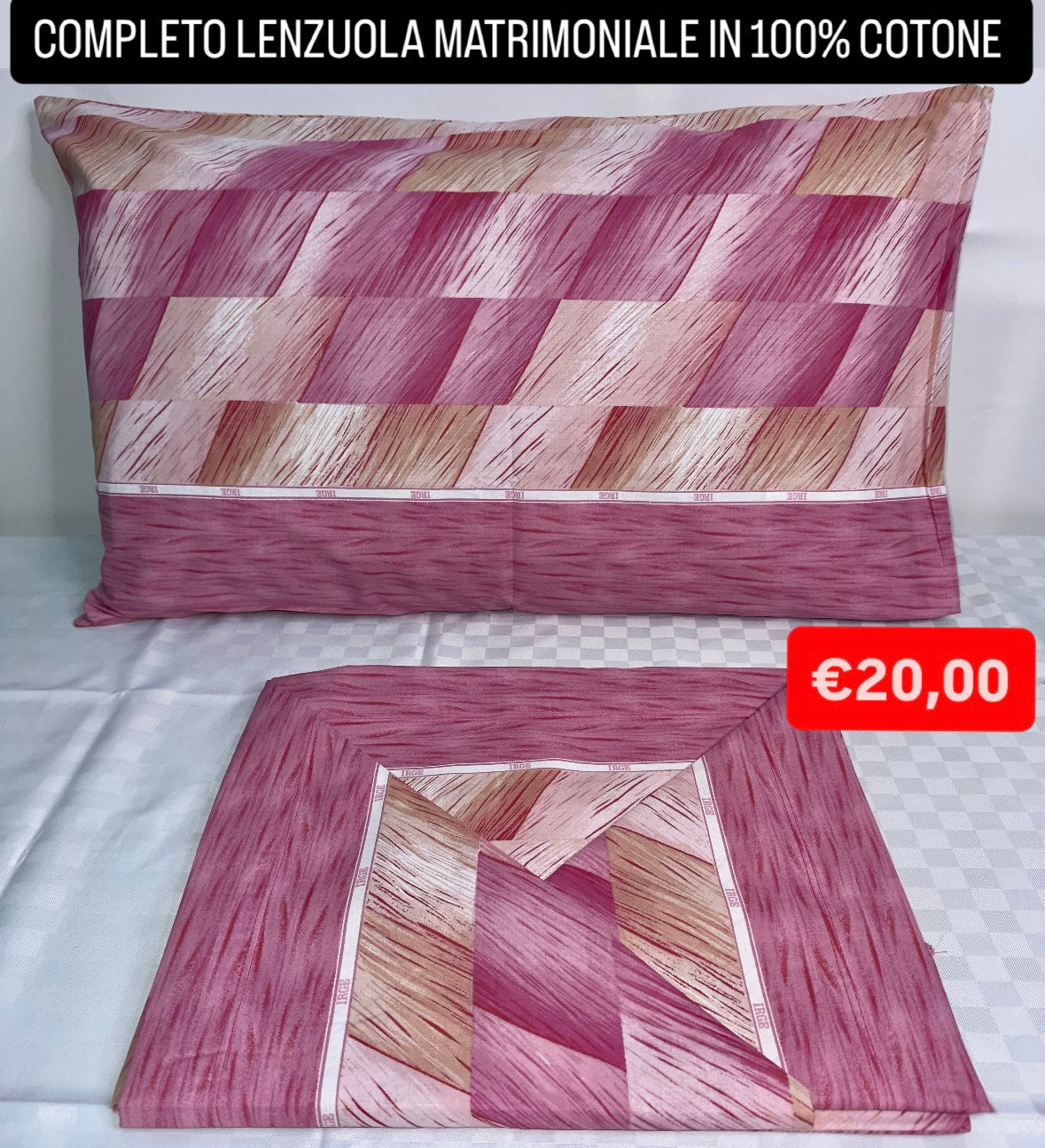 COMPLETO LENZUOLA MATRIMONIALE IN 100% COTONE Lenzuolo sopra, Lenzuolo sotto con angoli e due Federe