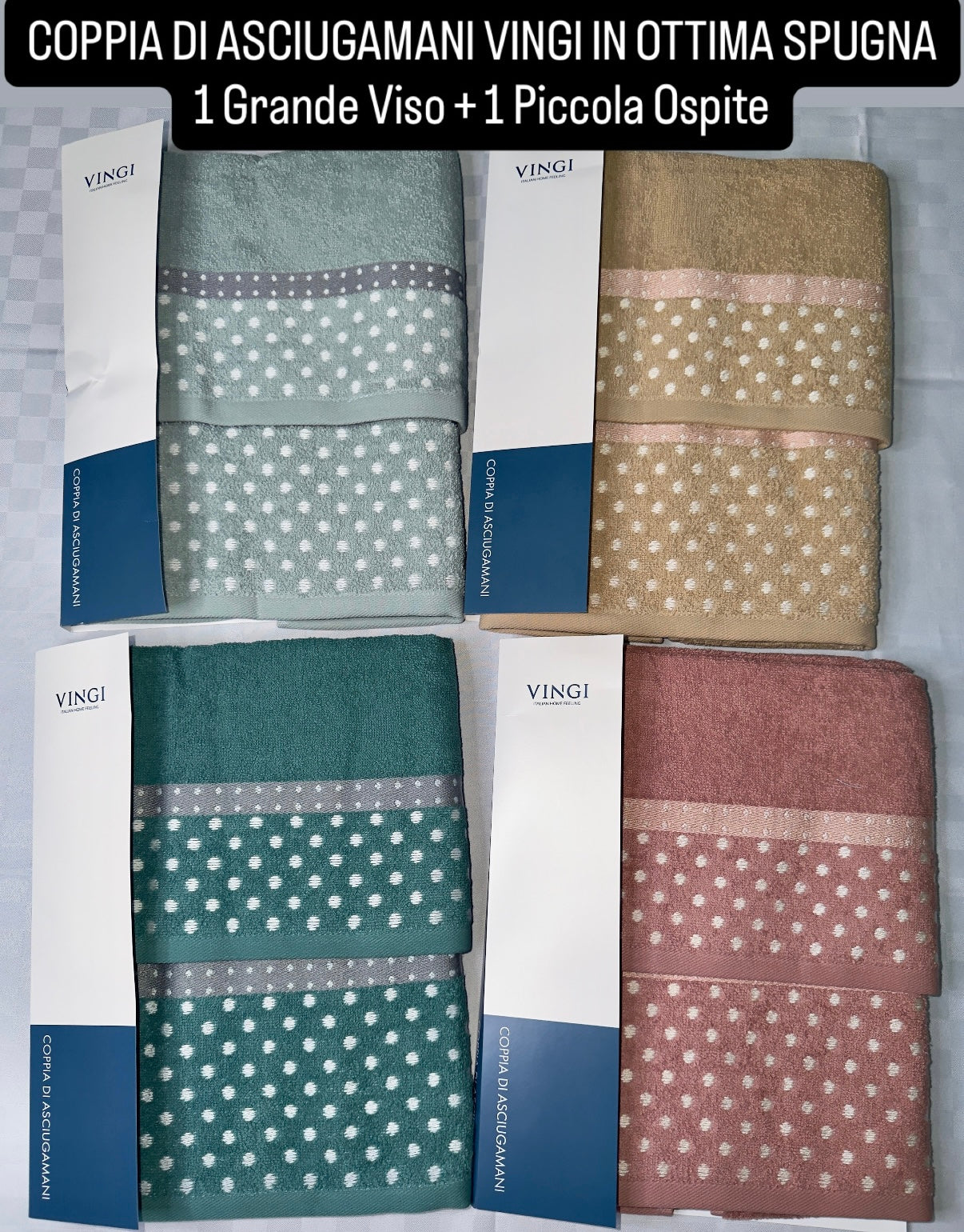 COPPIA DI ASCIUGAMANI VINGI IN OTTIMA SPUGNA 1 Grande Viso + 1 Piccola Ospite