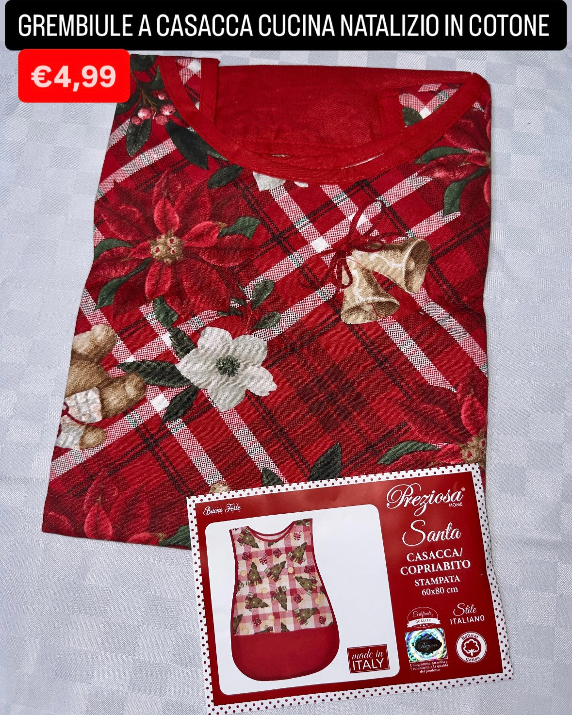 GREMBIULE A CASACCA CUCINA NATALIZIO IN COTONE