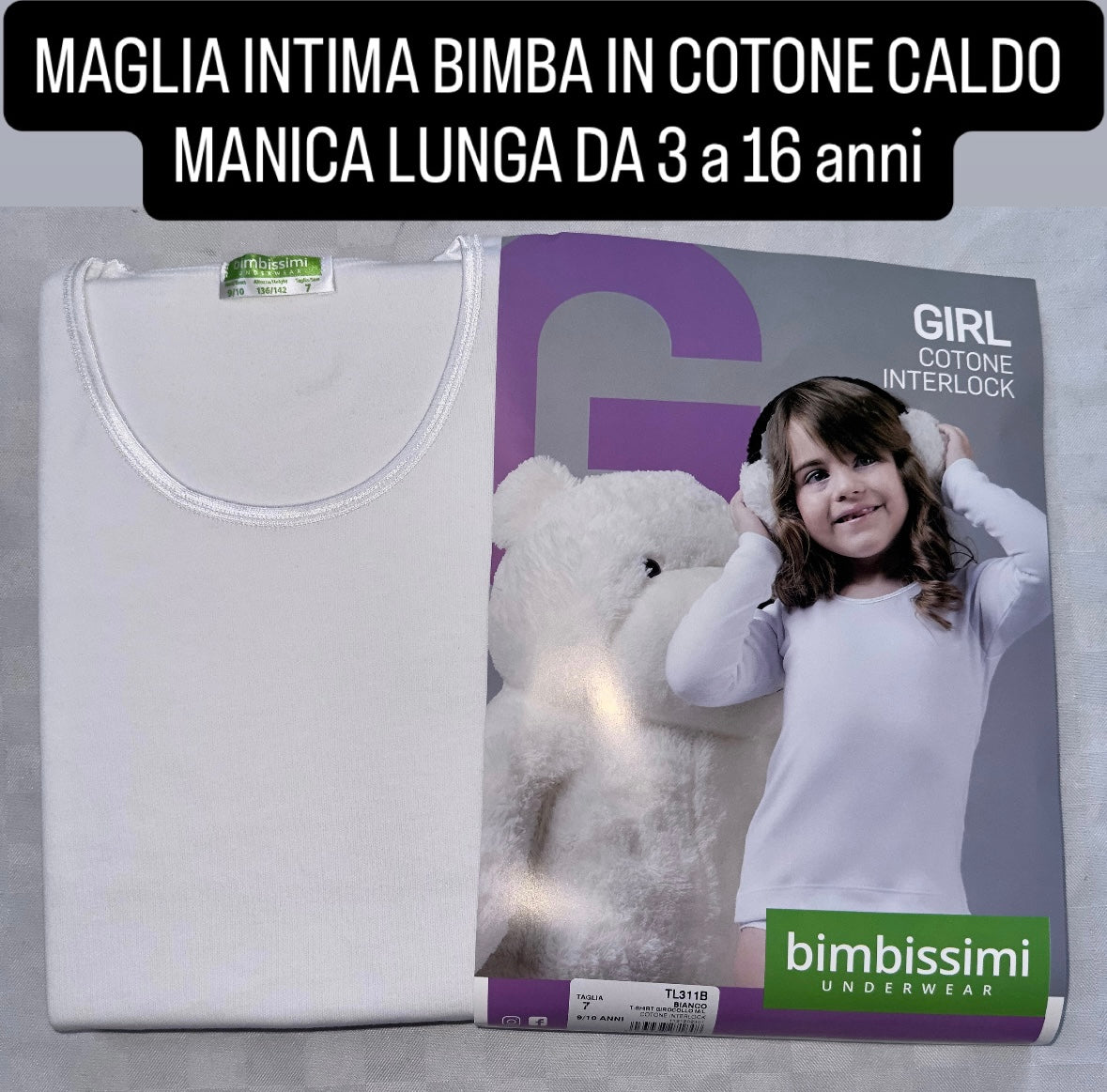 MAGLIA INTIMA MANICA LUNGA BIMBA IN COTONE CALDO
