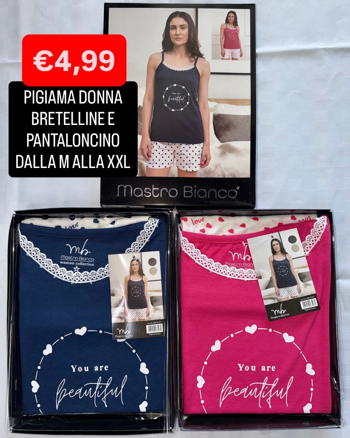 PIGIAMA DONNA Bretelline e Pantaloncino in cotone