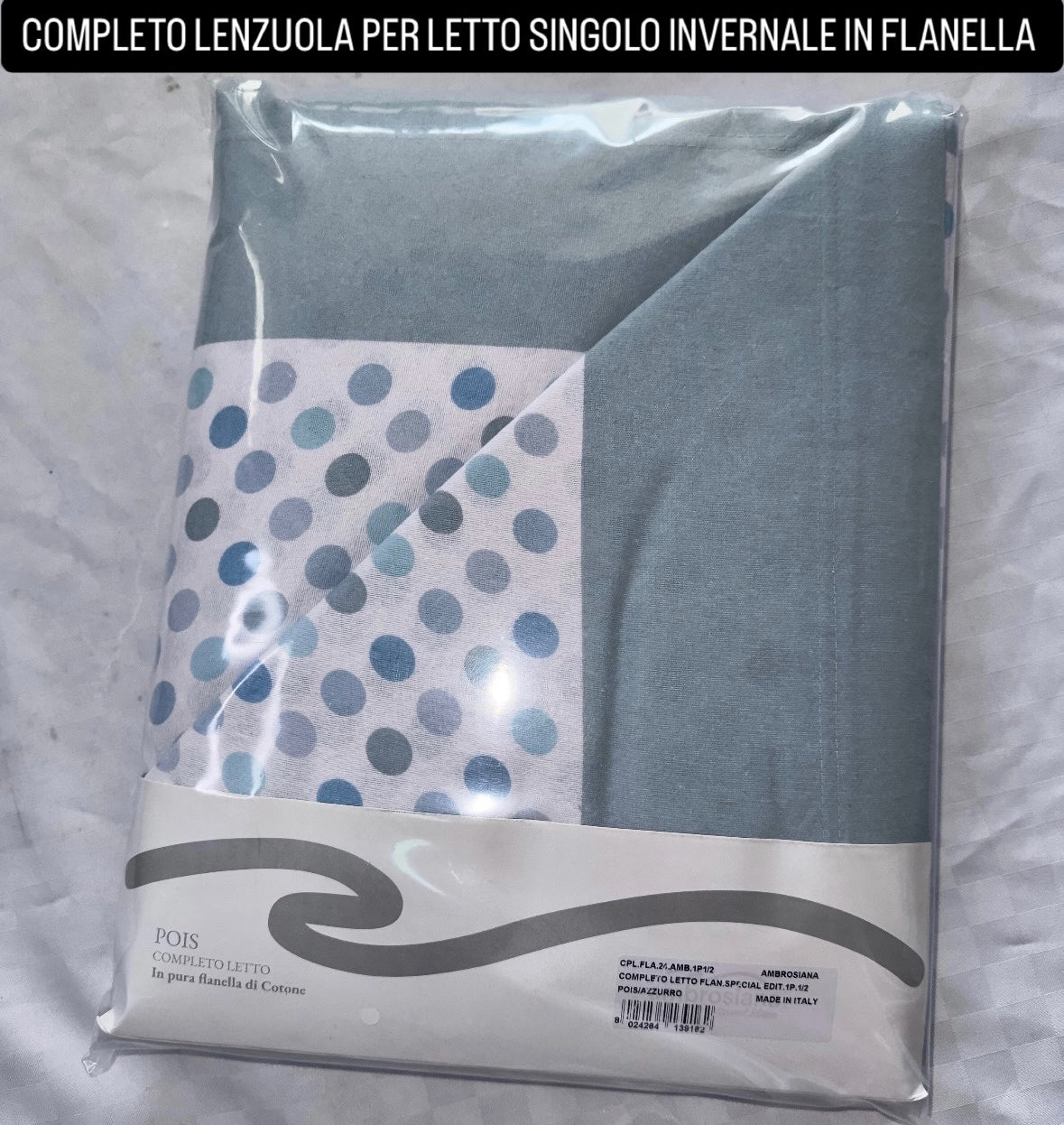 COMPLETO LENZUOLA PER LETTO SINGOLO IN FLANELLA Lenzuolo sopra,Lenzuolo sotto con angoli e due federe