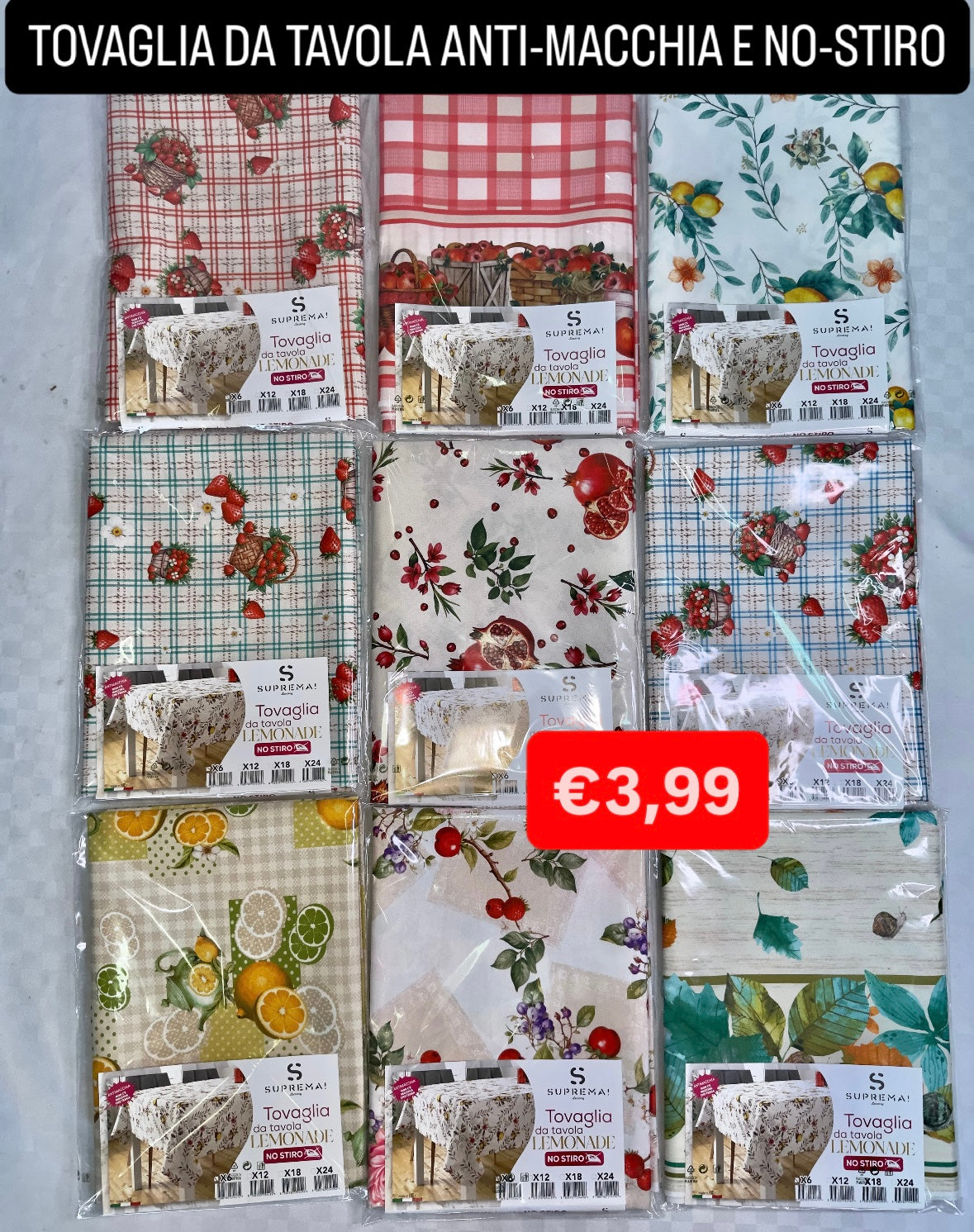 TOVAGLIA DA TAVOLA ANTI-MACCHIA E NO-STIRO (FANTASIA CASUALE) X6 PERSONE (140x180cm) e X12 PERSONE (140x240cm)