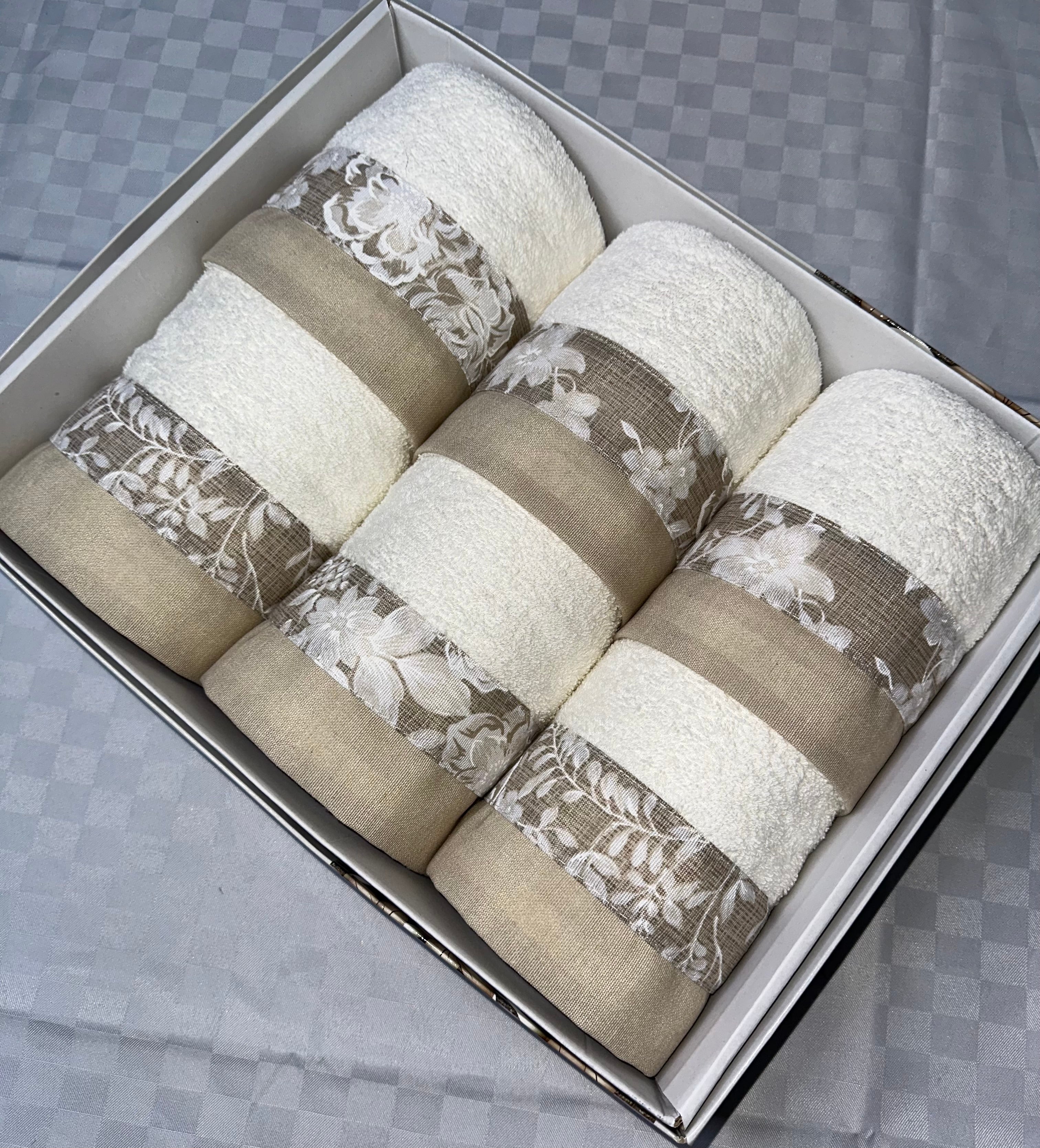 SET 6 PEZZI ASCIUGAMANO BAGNO IN SPUGNA contiene 3 Grandi Viso+3 Piccole Ospite