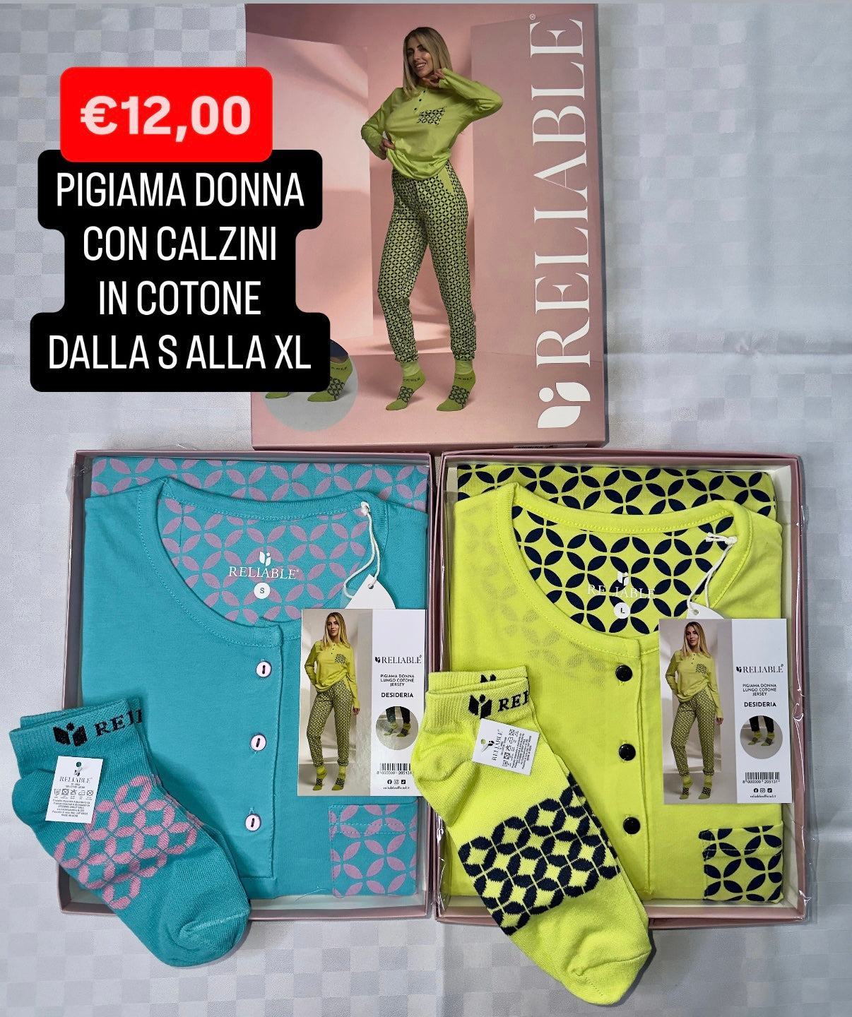 PIGIAMA DONNA IN COTONE CON CALZINI MANICA LUNGA E PANTALONE LUNGO