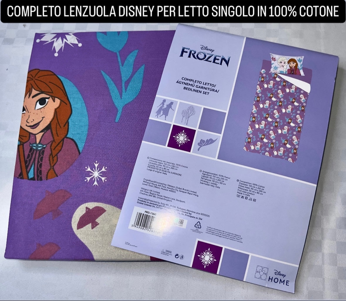 COMPLETO LENZUOLA PER LETTO SINGOLO IN 100% COTONE