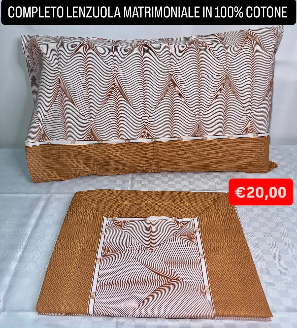 COMPLETO LENZUOLA MATRIMONIALE IN 100% COTONE Lenzuolo sopra, Lenzuolo sotto con angoli e due Federe