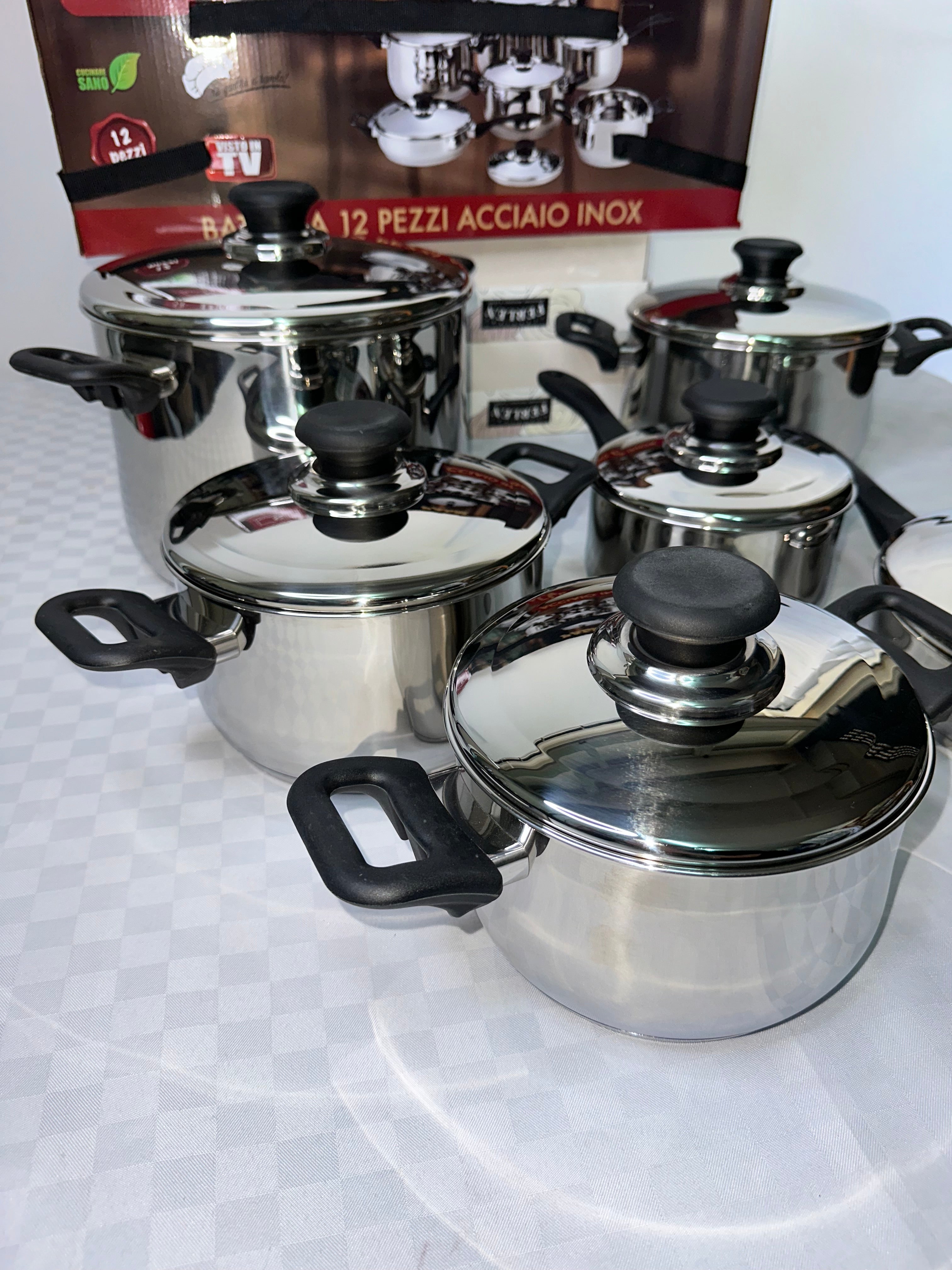 SET BATTERIA DI PENTOLE IN ACCIAO INOX 12 PEZZI (6 PENTOLE e 6 COPERCHI)