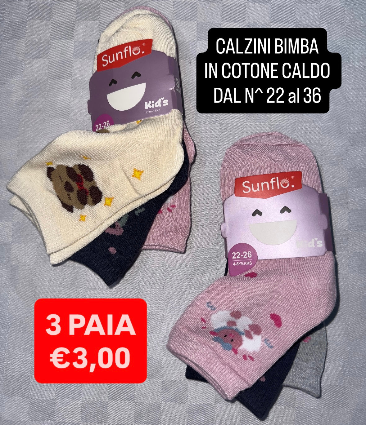 CALZINO BIMBA IN COTONE CALDO SET DA 3 PAIA (COLORE CASUALE)