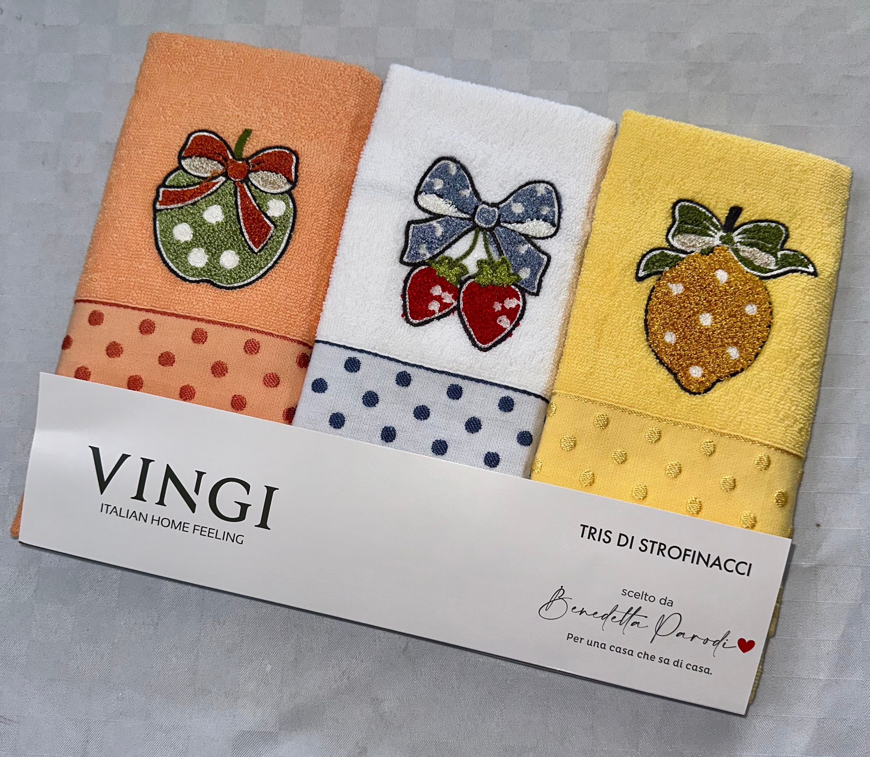 SET 3 PEZZI STROFINACCI CUCINA IN SPUGNA VINGI CON RICAMO