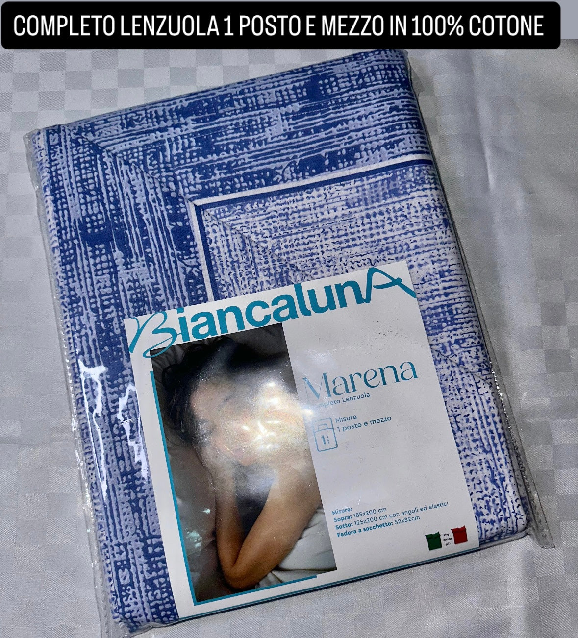 COMPLETO LENZUOLA 1 POSTO E MEZZO IN 100% COTONE Lenzuolo sopra, Lenzuolo sotto con angoli e Federe