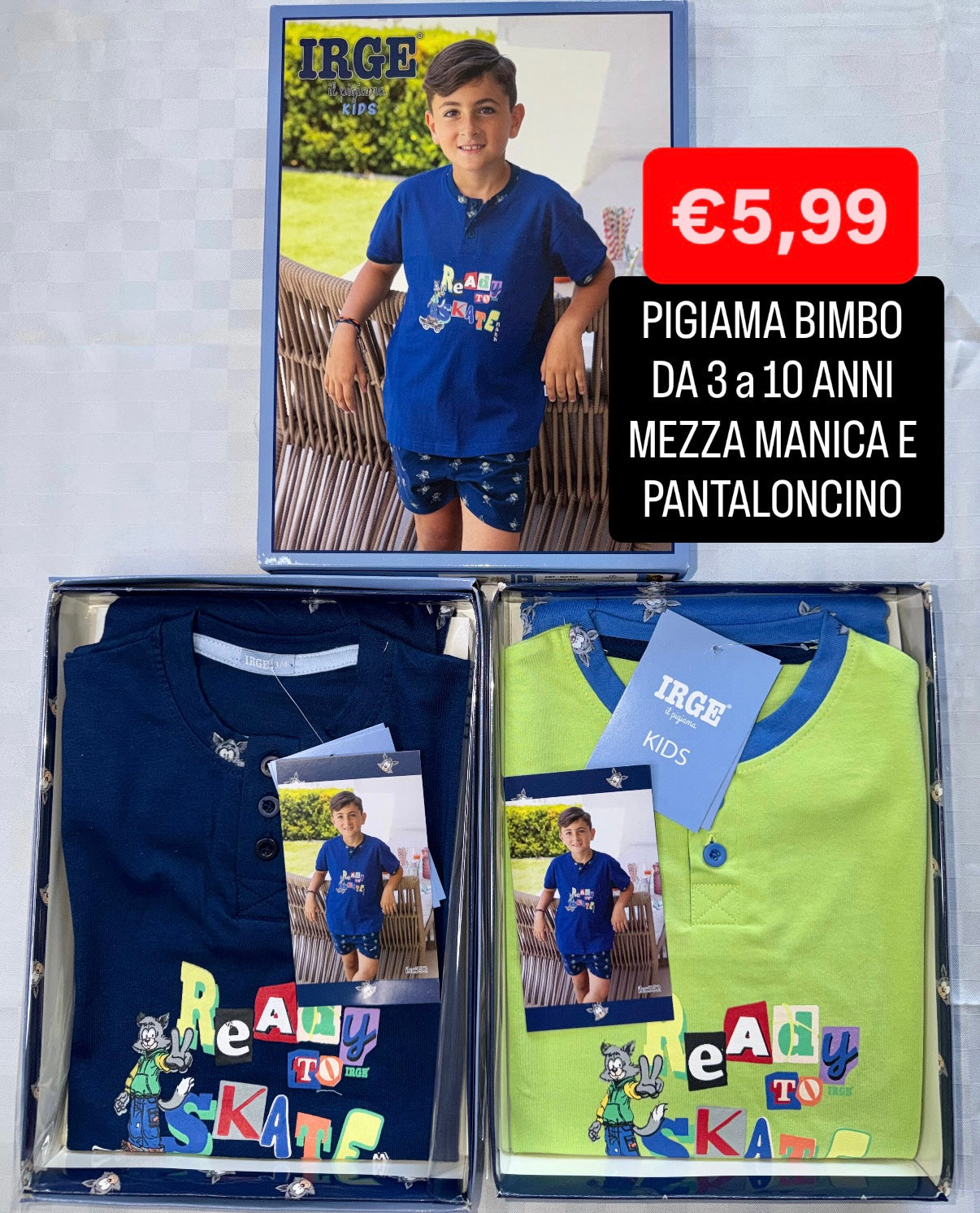 PIGIAMA BIMBO IN 100% COTONE Mezza manica e Pantaloncino