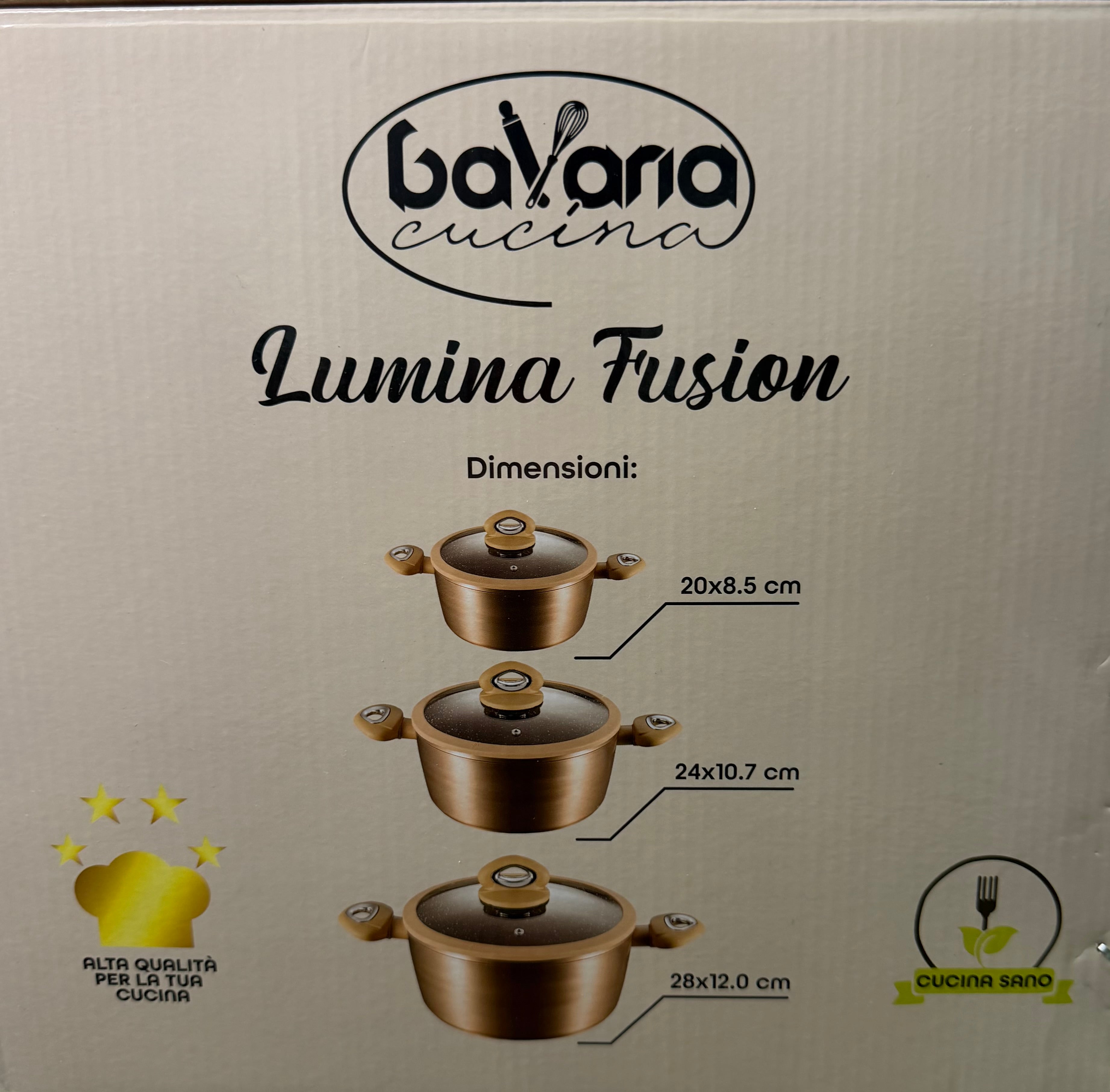 SET PENTOLE BAVARIA IN PIETRA LAVICA E ANTI-ADERENTE contiene 3 PENTOLE E 3 COPERCHI