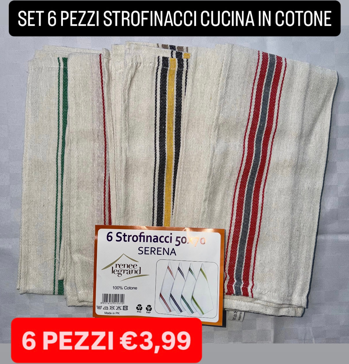 STROFINACCI CUCINA IN COTONE CONFEZIONE DA 6 PEZZI