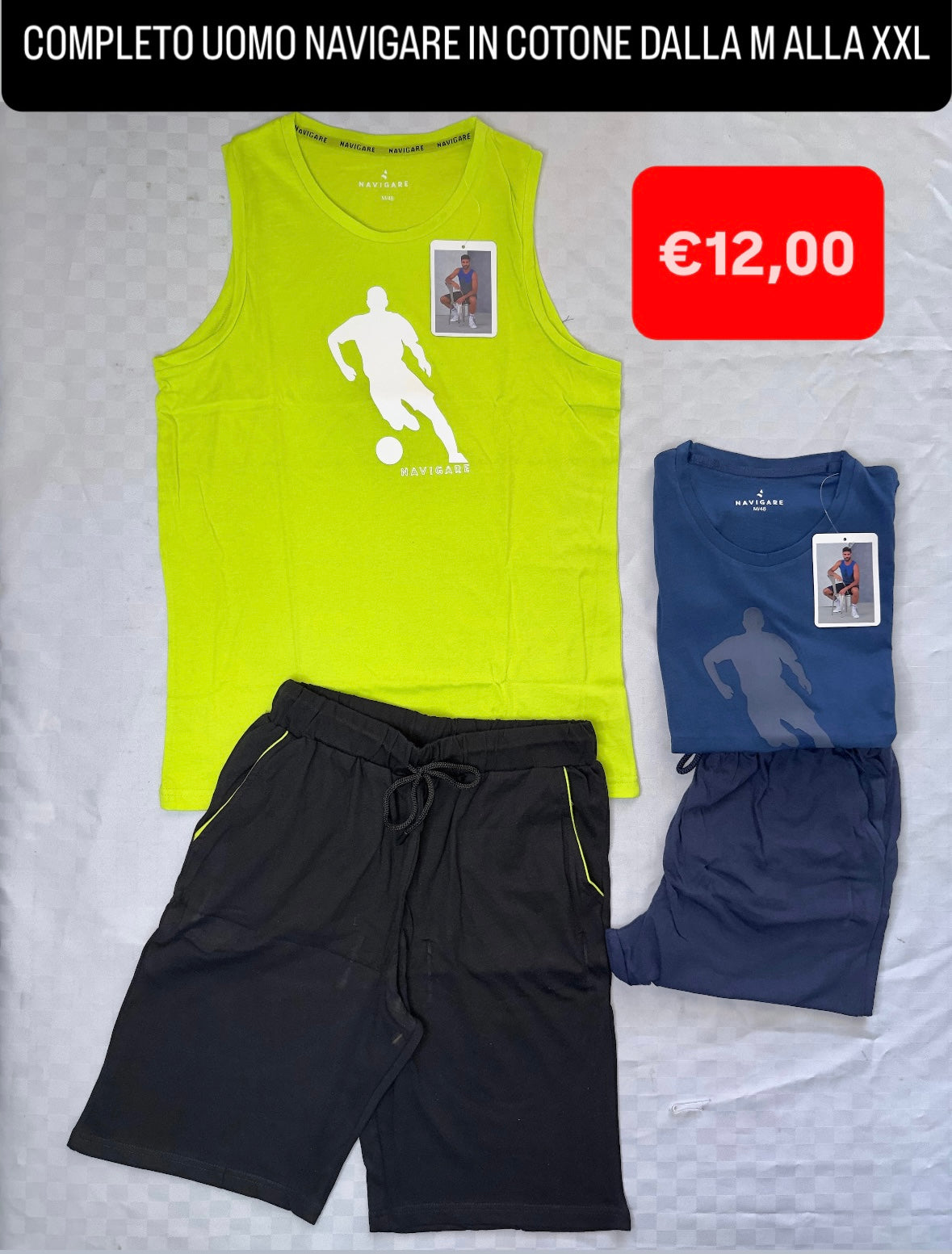 COMPLETO UOMO NAVIGARE IN COTONE CANOTTA E PANTALONCINO