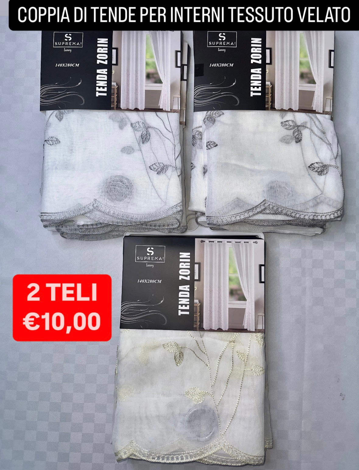 COPPIA DI TENDE PER INTERNI VELATE CONFEZIONE DA 2 TELI (OGNI TELO MISURA 140x280cm) art.ZORIN