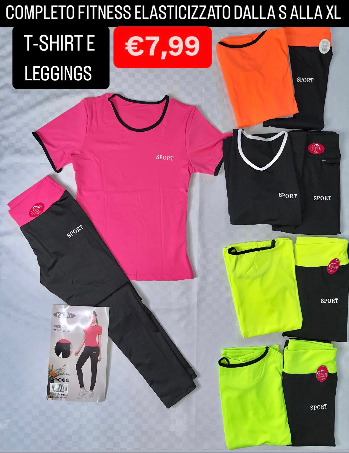 COMPLETO FITNESS DONNA ELASTICIZZATO T-Shirt e Leggings