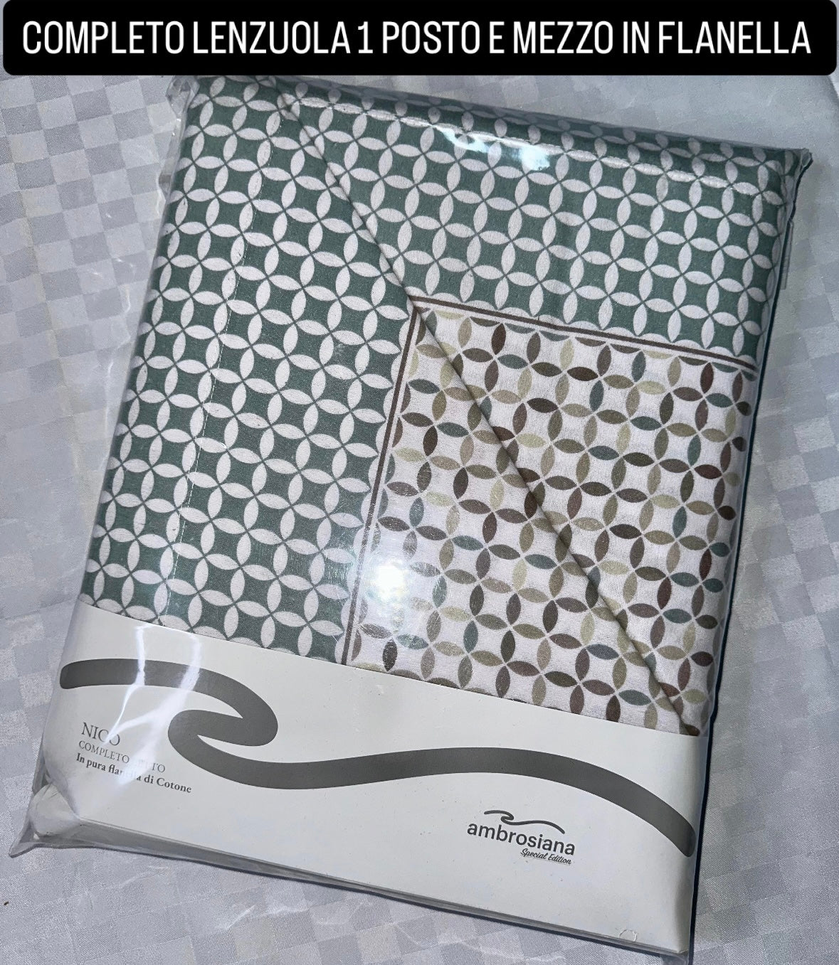 COMPLETO LENZUOLA 1 POSTO E MEZZO IN FLANELLA Lenzuolo sopra,Lenzuolo sotto con angoli e Federa