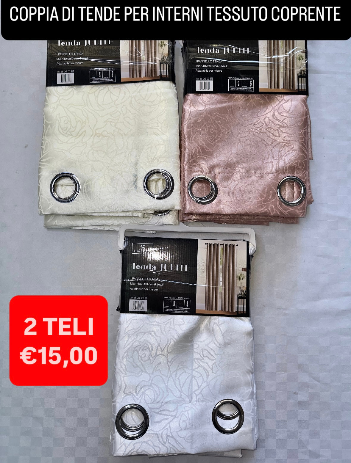 COPPIA DI TENDE PER INTERNI TESSUTO COPRENTE CONFEZIONE DA 2 TELI (OGNI TELO MISURA 140x280cm)art. Judith