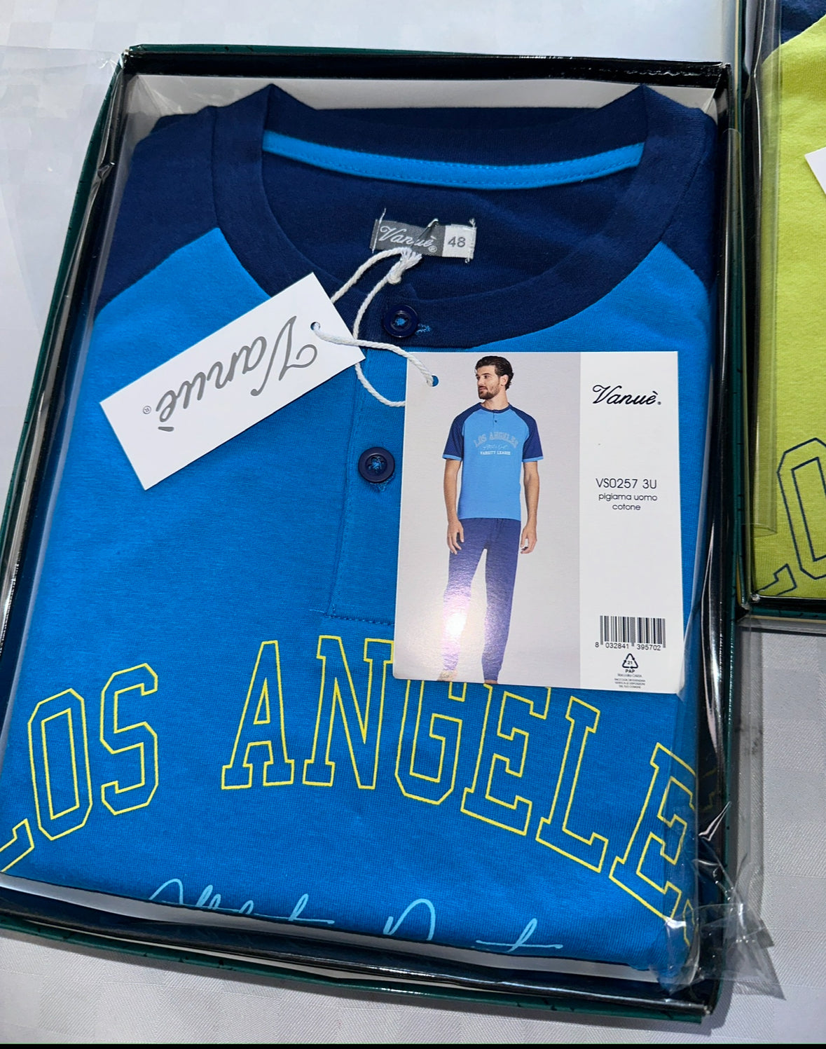 PIGIAMA UOMO 3 PEZZI IN 100% COTONE Maglia mezza manica, Pantalone lungo e Pantaloncino corto