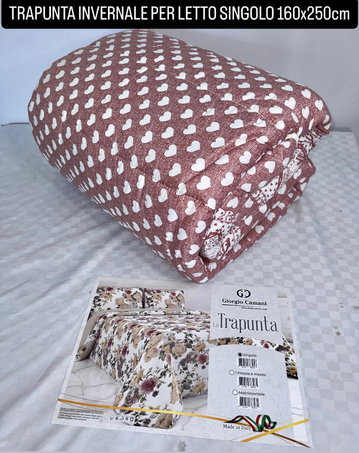 TRAPUNTA INVERNALE PER LETTO SINGOLO 160x250cm