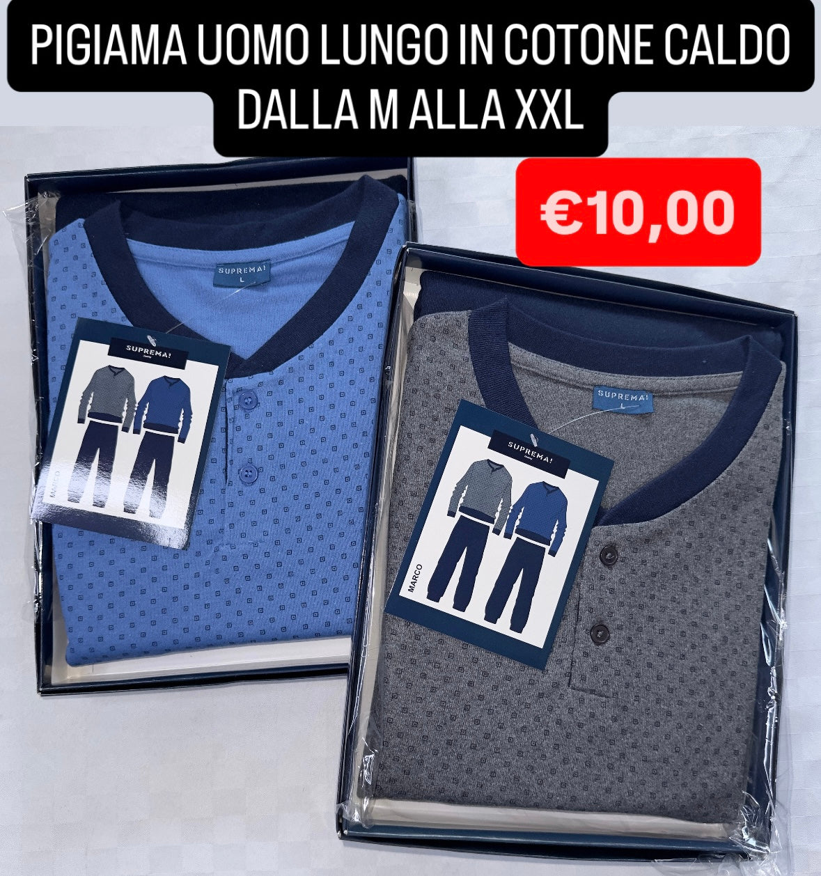 PIGIAMA UOMO IN COTONE CALDO MANICA LUNGA E PANTALONE LUNGO art.Marco