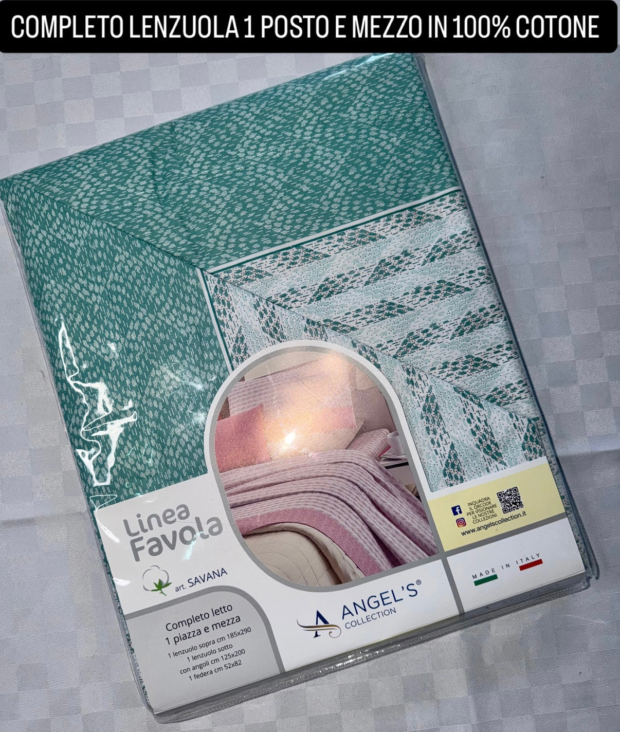 COMPLETO LENZUOLA 1 POSTO E MEZZO IN 100% COTONE contiene Lenzuolo sopra, Lenzuolo sotto con angoli e Federe