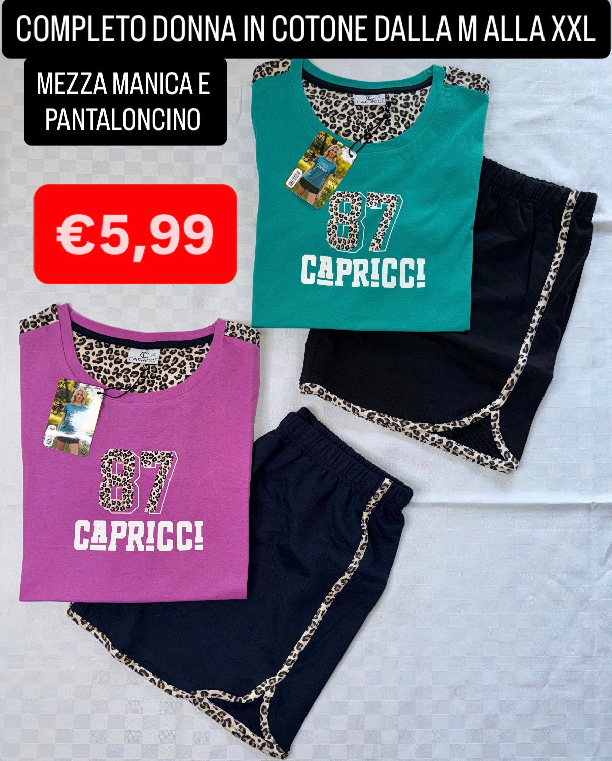 COMPLETO DONNA Mezza Manica e Pantaloncino in cotone