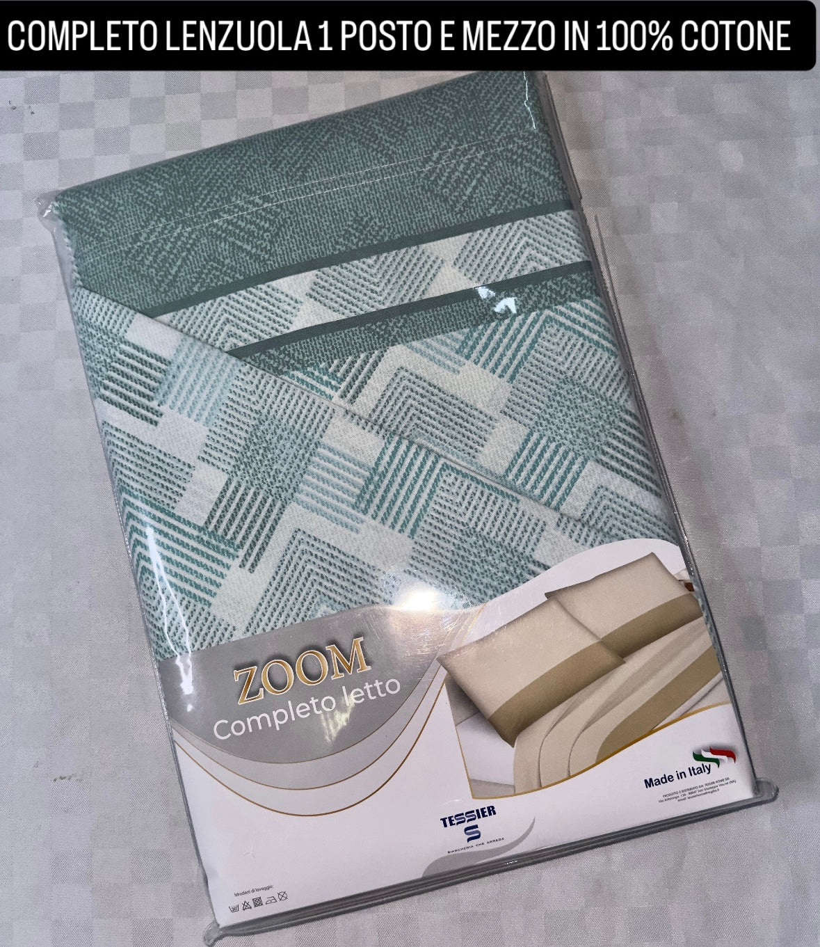 COMPLETO LENZUOLA 1 POSTO E MEZZO IN 100% COTONE Lenzuolo sopra, Lenzuolo sotto con angoli e Federe