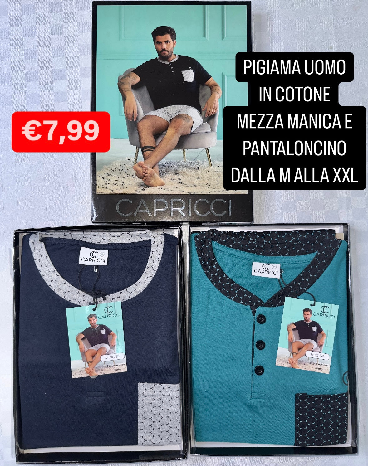 PIGIAMA UOMO IN COTONE MEZZA MANICA E PANTALONCINO