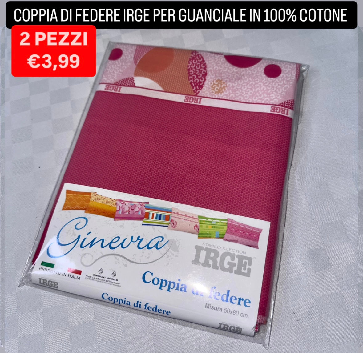 COPPIA DI FEDERE IRGE PER GUANCIALE IN 100% COTONE 52x82cm