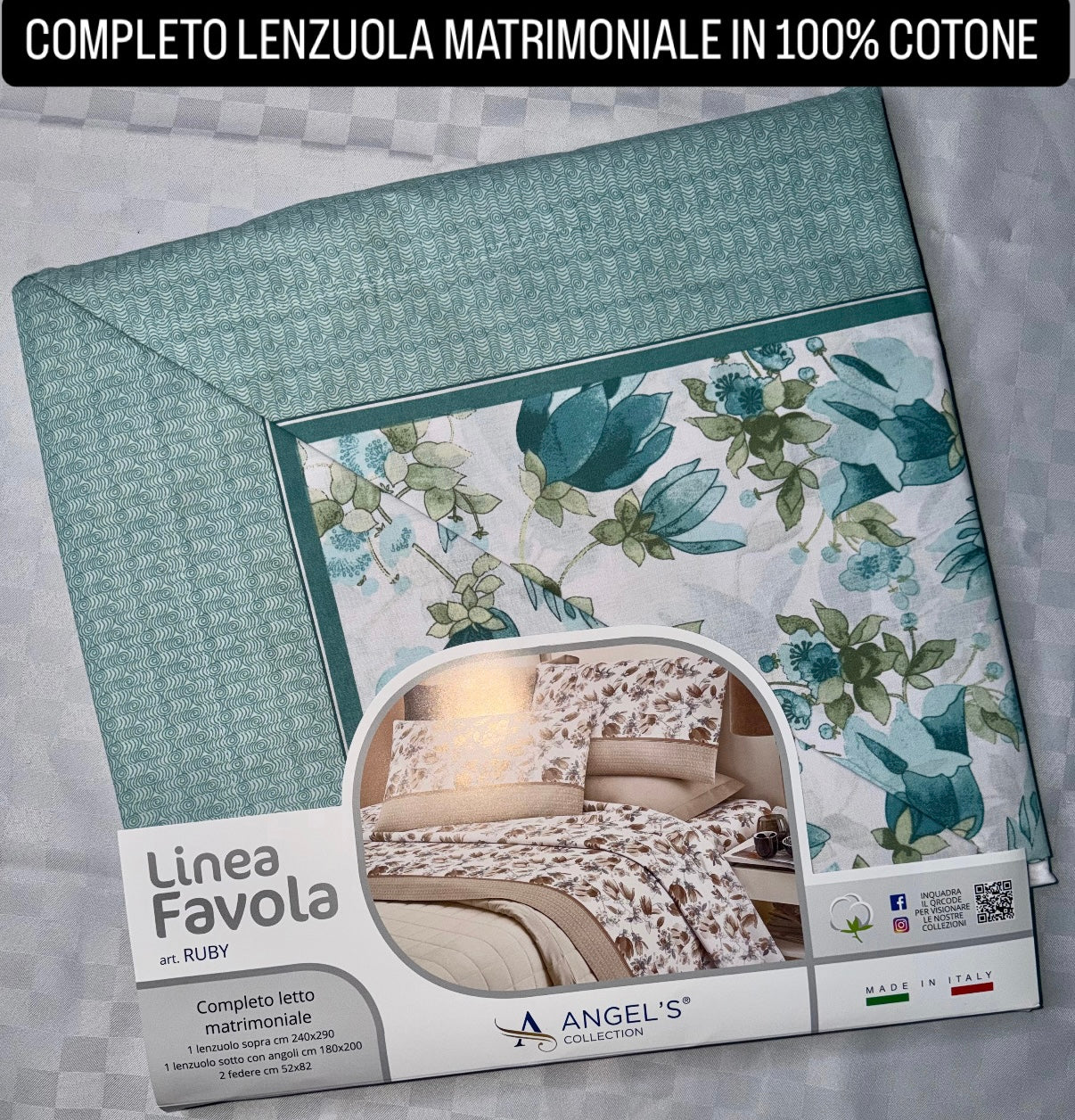 COMPLETO LENZUOLA MATRIMONIALE IN 100% COTONE , contiene Lenzuolo sopra, Lenzuolo sotto con angoli e due Federe