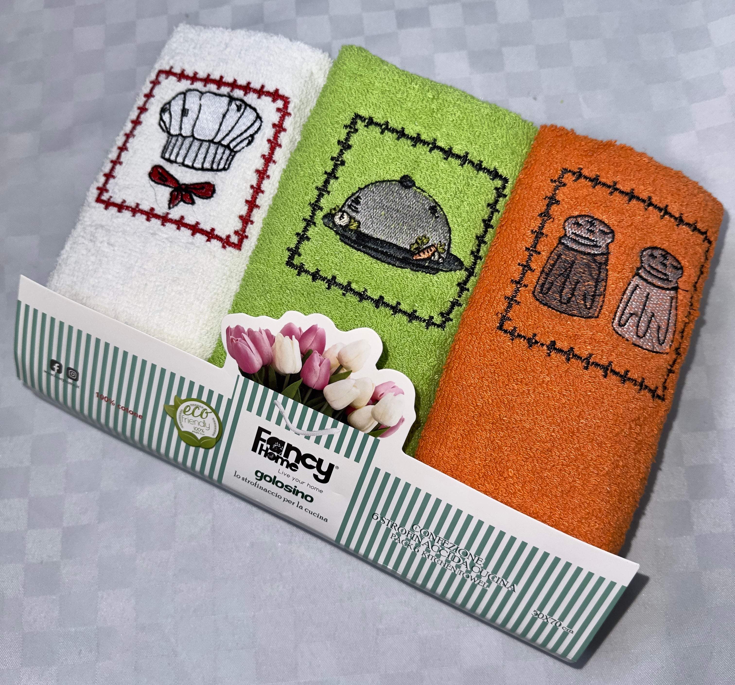 SET 6 PEZZI STROFINACCI CUCINA IN SPUGNA CON RICAMO