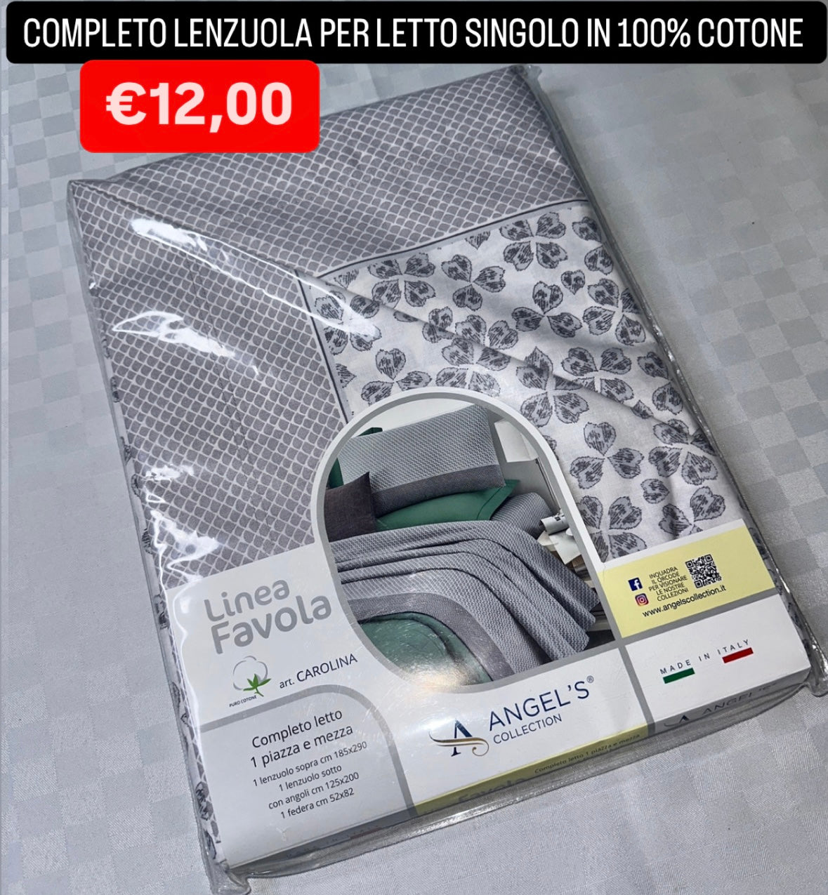 COMPLETO LENZUOLA SINGOLO IN 100% COTONE Lenzuolo sopra,Lenzuolo sotto con angoli e Federa