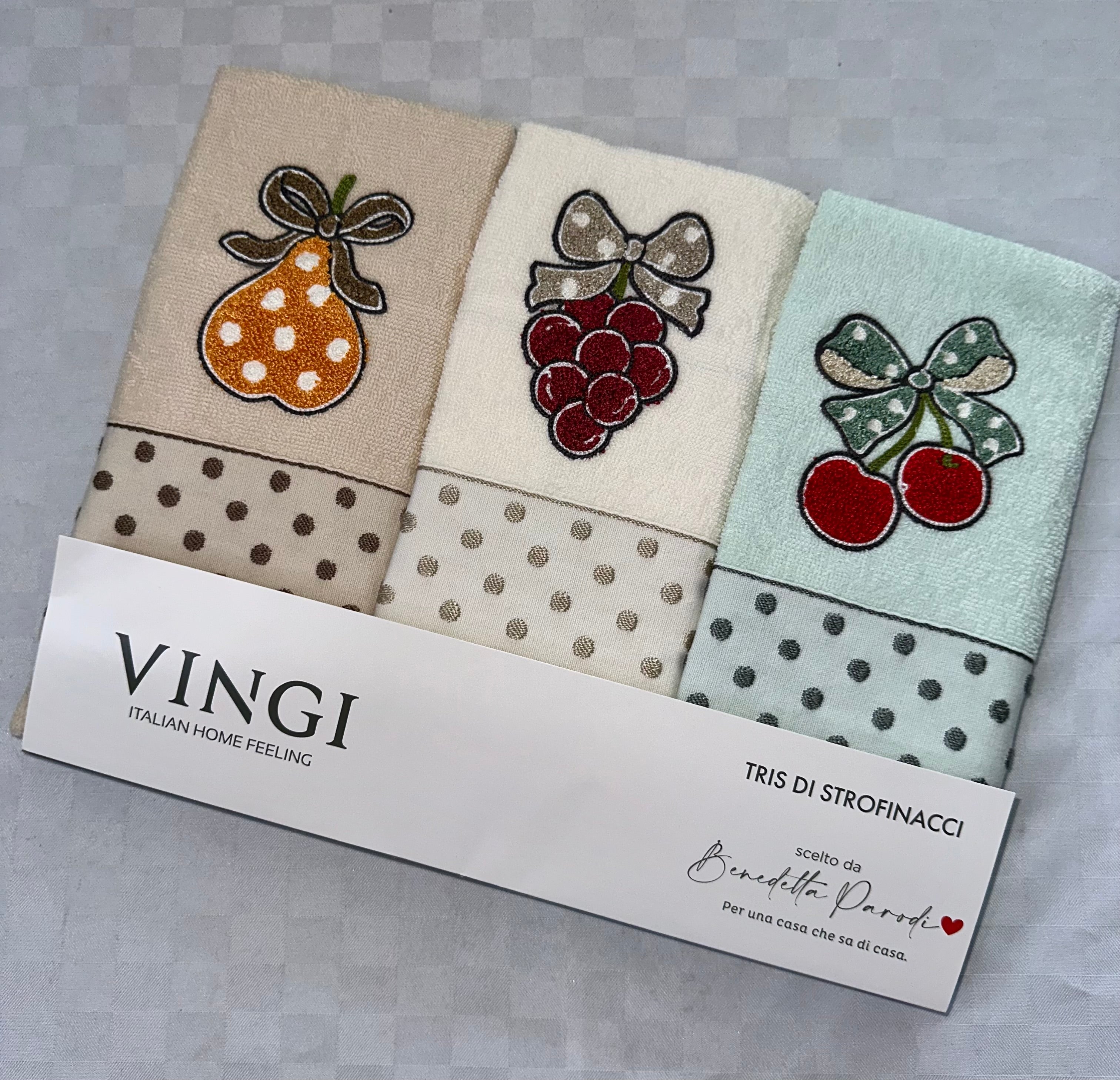 SET 3 PEZZI STROFINACCI CUCINA IN SPUGNA VINGI CON RICAMO