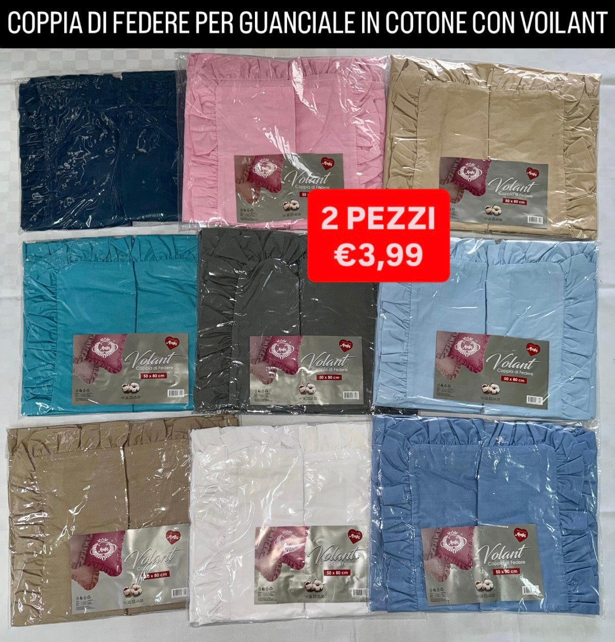 COPPIA DI FEDERE PER GUANCIALE CON VOILANT 50x80cm IN COTONE