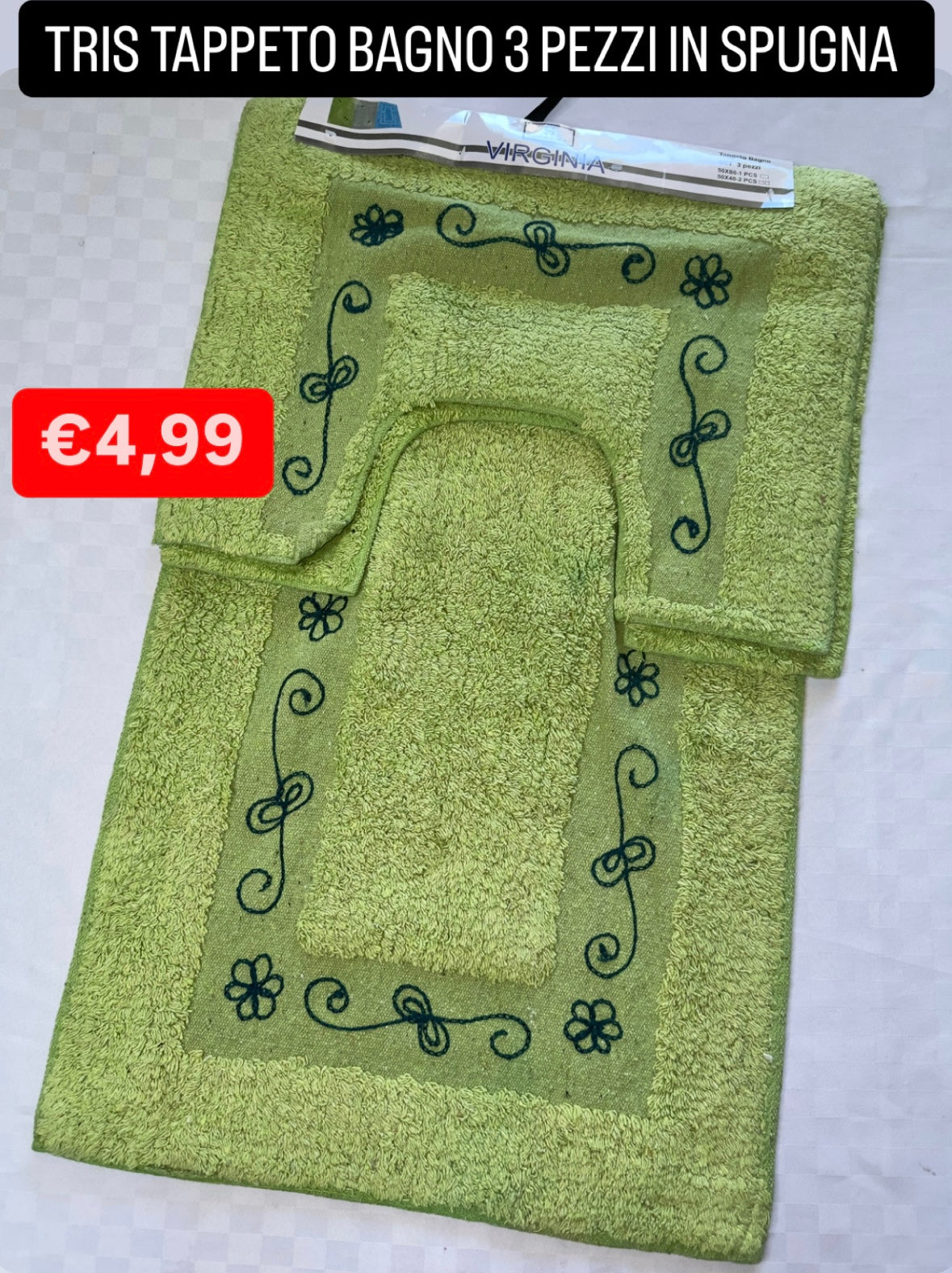 TRIS TAPPETO BAGNO 3 PEZZI IN SPUGNA