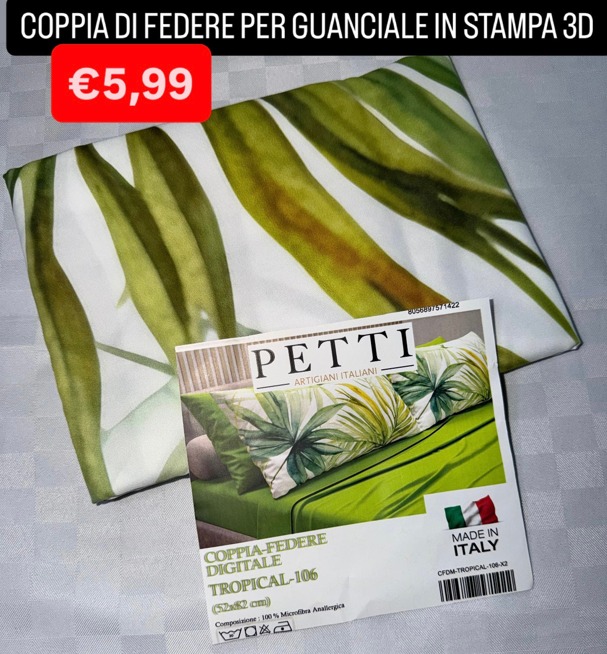COPPIA DI FEDERE PER GUANCIALE IN STAMPA 3D misura 52x82cm