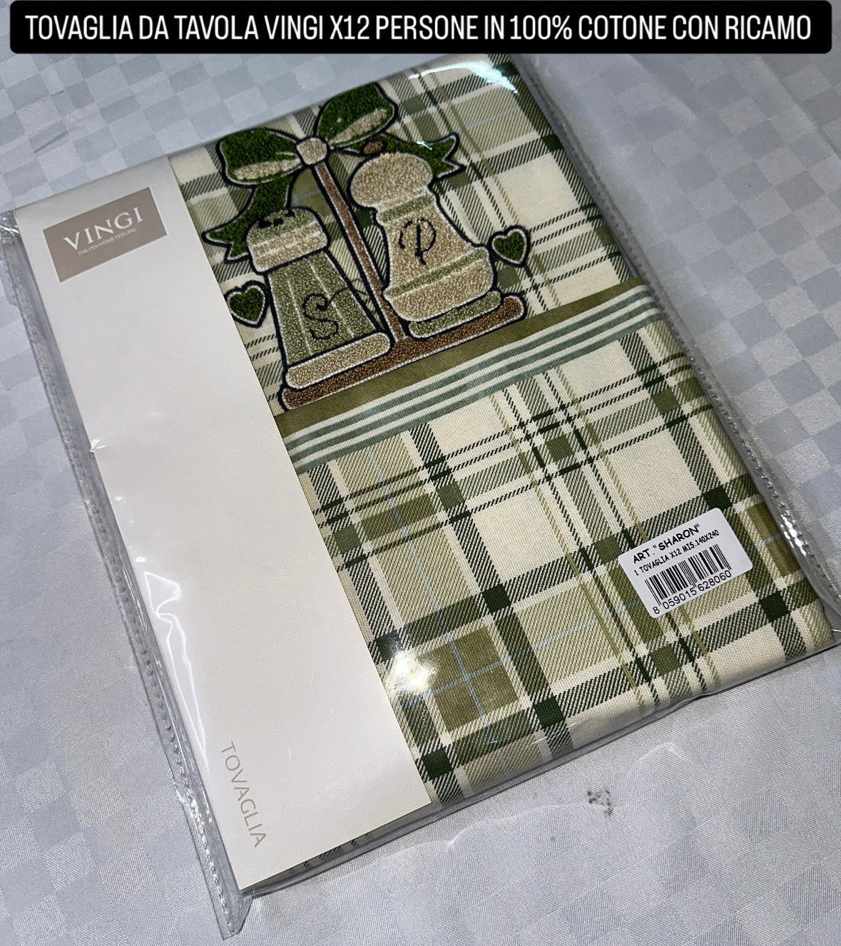 TOVAGLIA DA TAVOLA VINGI CON RICAMO X12 PERSONE (140x240cm) IN COTONE 100%