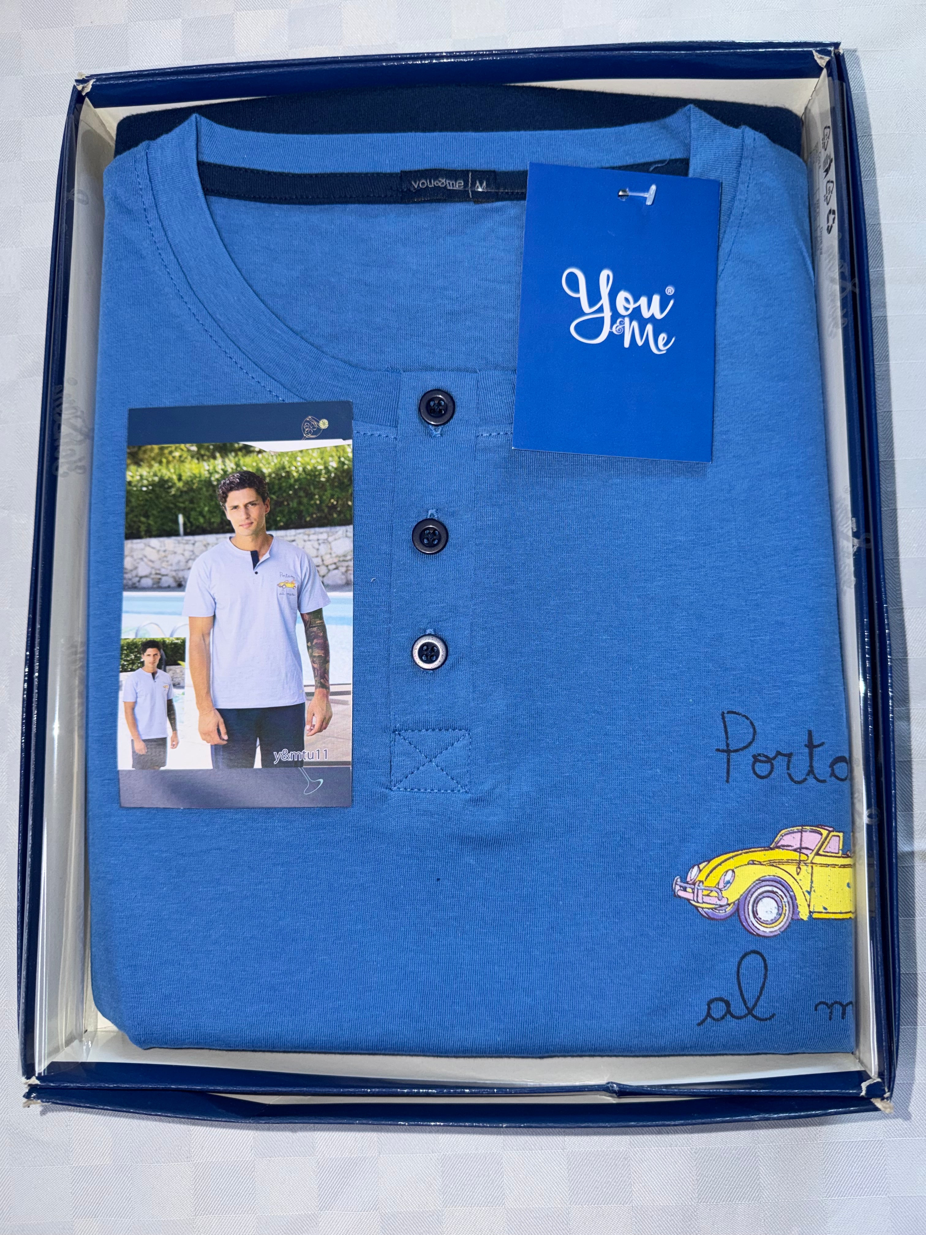 PIGIAMA UOMO 3 PEZZI IN 100% COTONE contiene Maglia mezza manica, Pantalone lungo e Pantaloncino corto