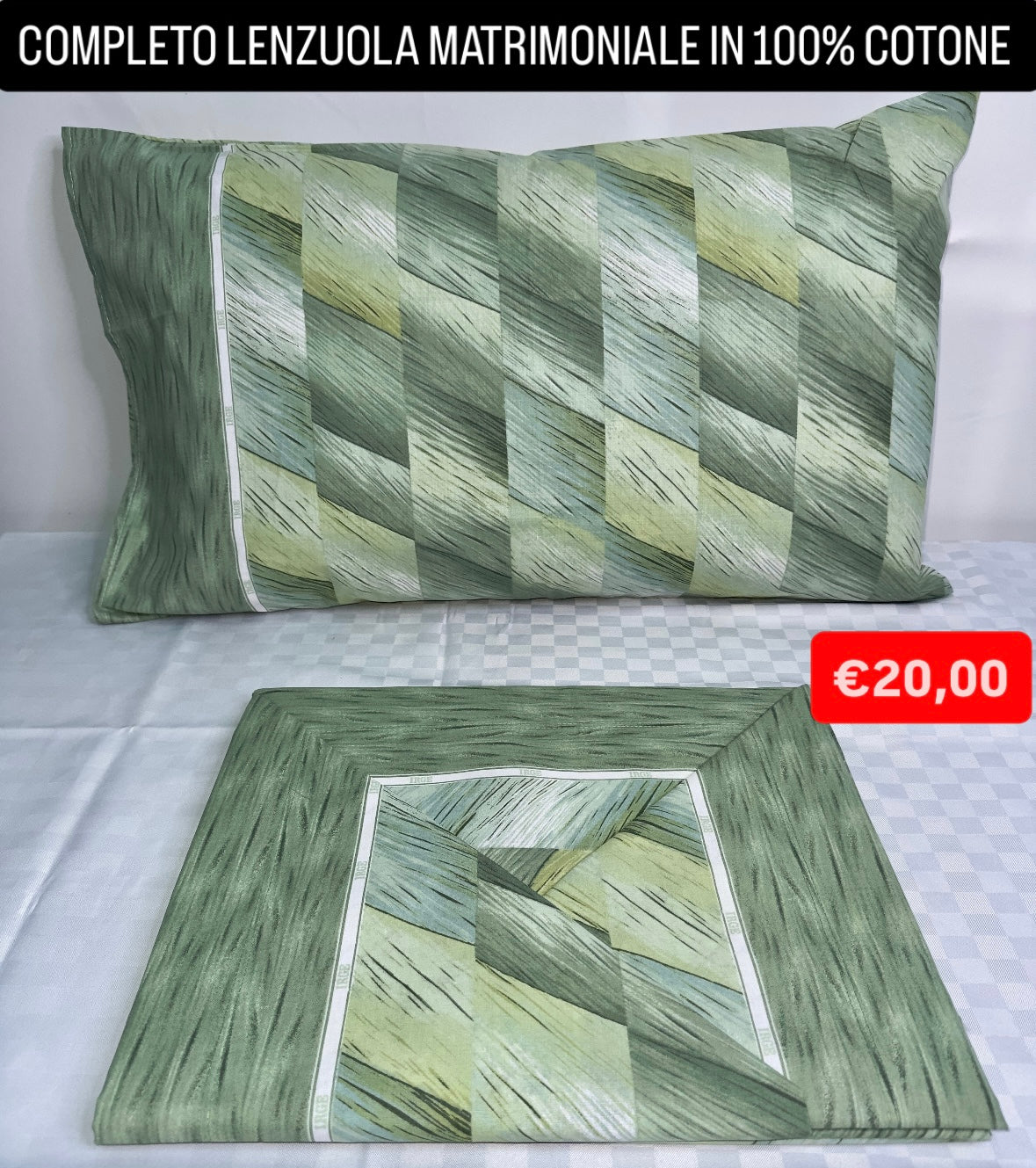 COMPLETO LENZUOLA MATRIMONIALE IN 100% COTONE Lenzuolo sopra, Lenzuolo sotto con angoli e due Federe