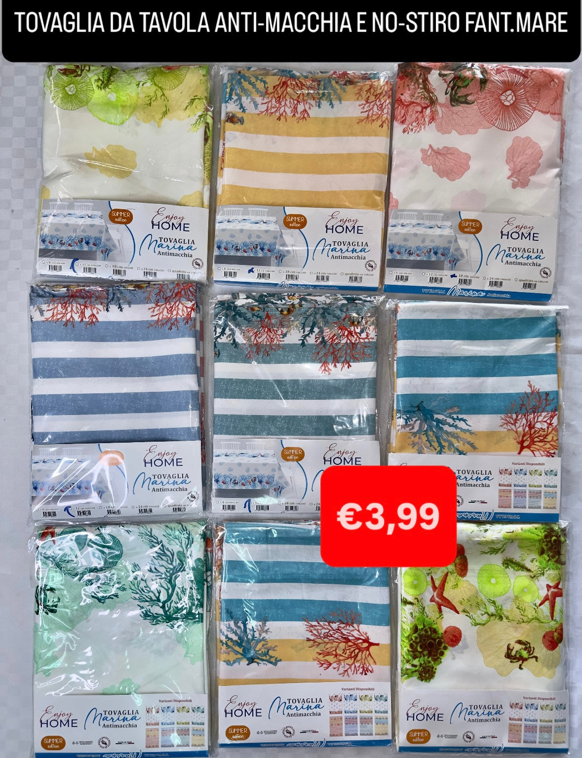 TOVAGLIA DA TAVOLA ANTI-MACCHIA E NO-STIRO Fantasia mare (FANTASIA CASUALE) X6 PERSONE (140x180cm) e X12 PERSONE (140x240cm)