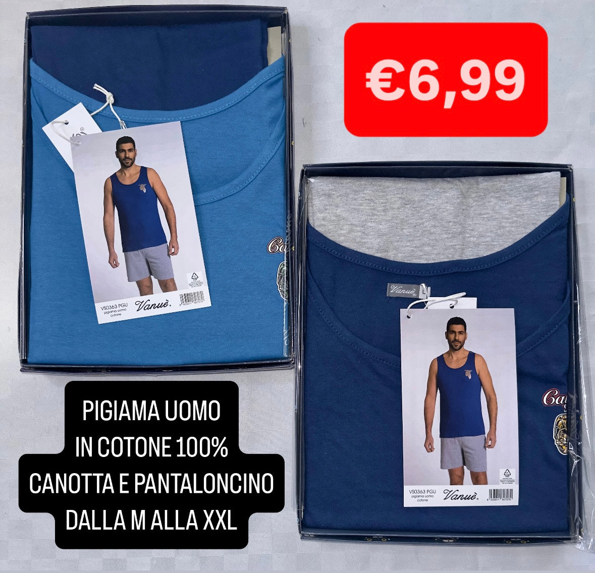 PIGIAMA UOMO IN COTONE 100% CANOTTA E PANTALONCINO