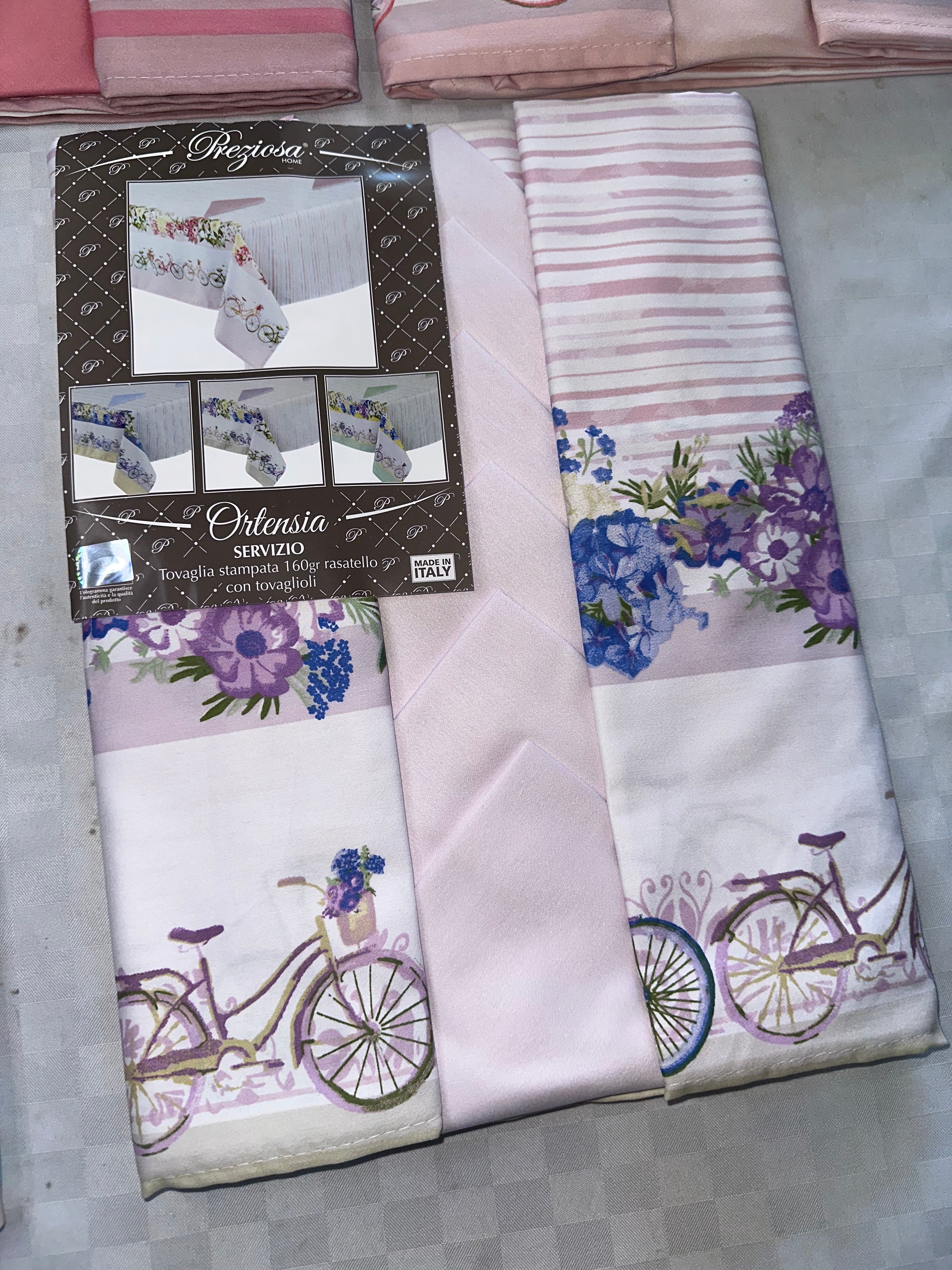 SERVIZIO DA TAVOLA IN COTONE (TOVAGLIA + TOVAGLIOLI) Preziosa X6 Persone (140x180cm) e X12 Persone (140x240cm)