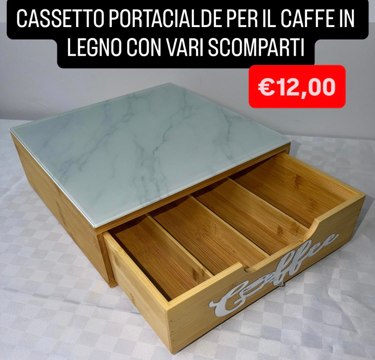 CASSETTO PORTACIALDE IN LEGNO CON VARI SCOMPARTI Effetto marmo