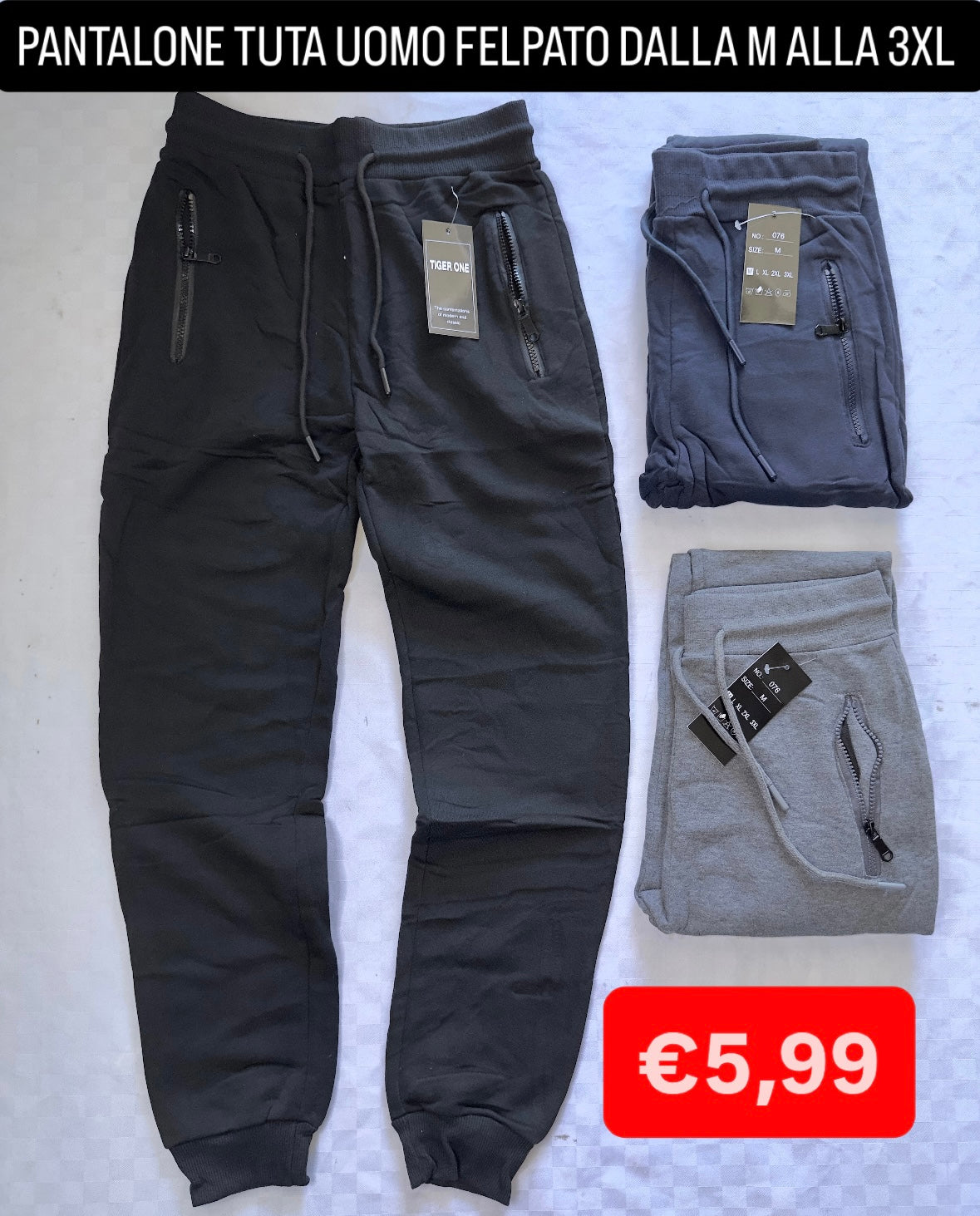 PANTALONE TUTA UOMO FELPATO ALL'INTERNO