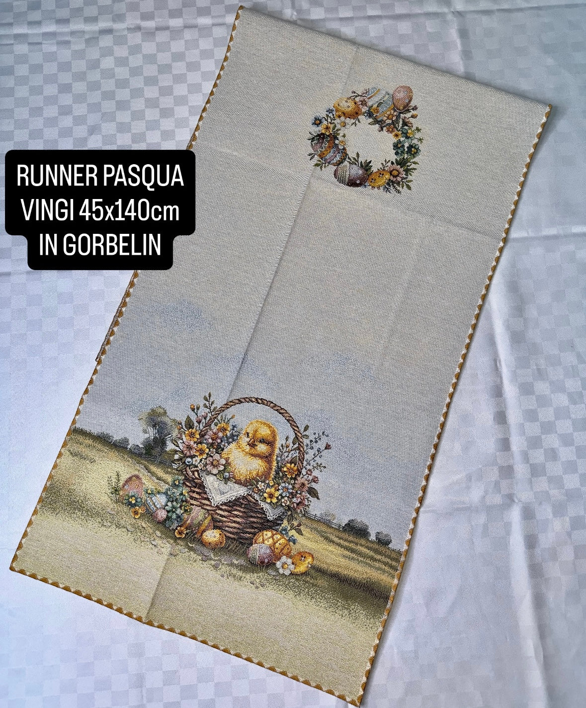 RUNNER CENTROTAVOLO PASQUA VINGI misura 45x140cm IN TESSUTO GORBELIN