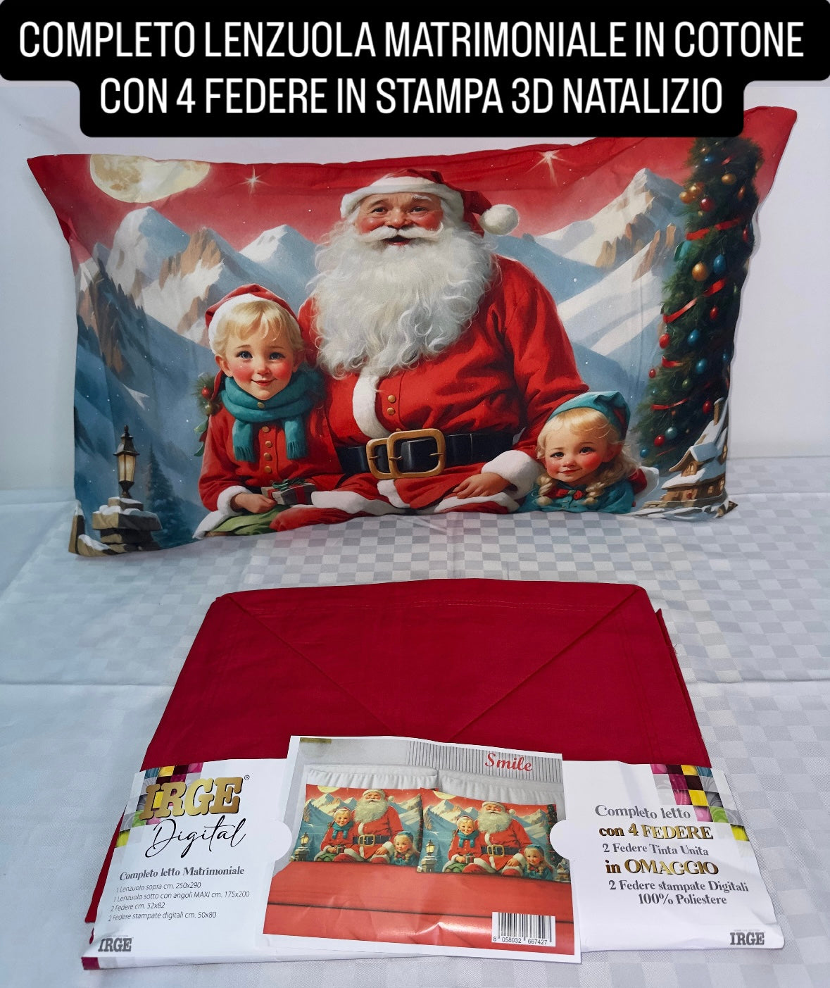 COMPLETO LENZUOLA MATRIMONIALE IN COTONE, LENZUOLO SOPRA, LENZUOLO SOTTO E 4 FEDERE IN STAMPA 3D